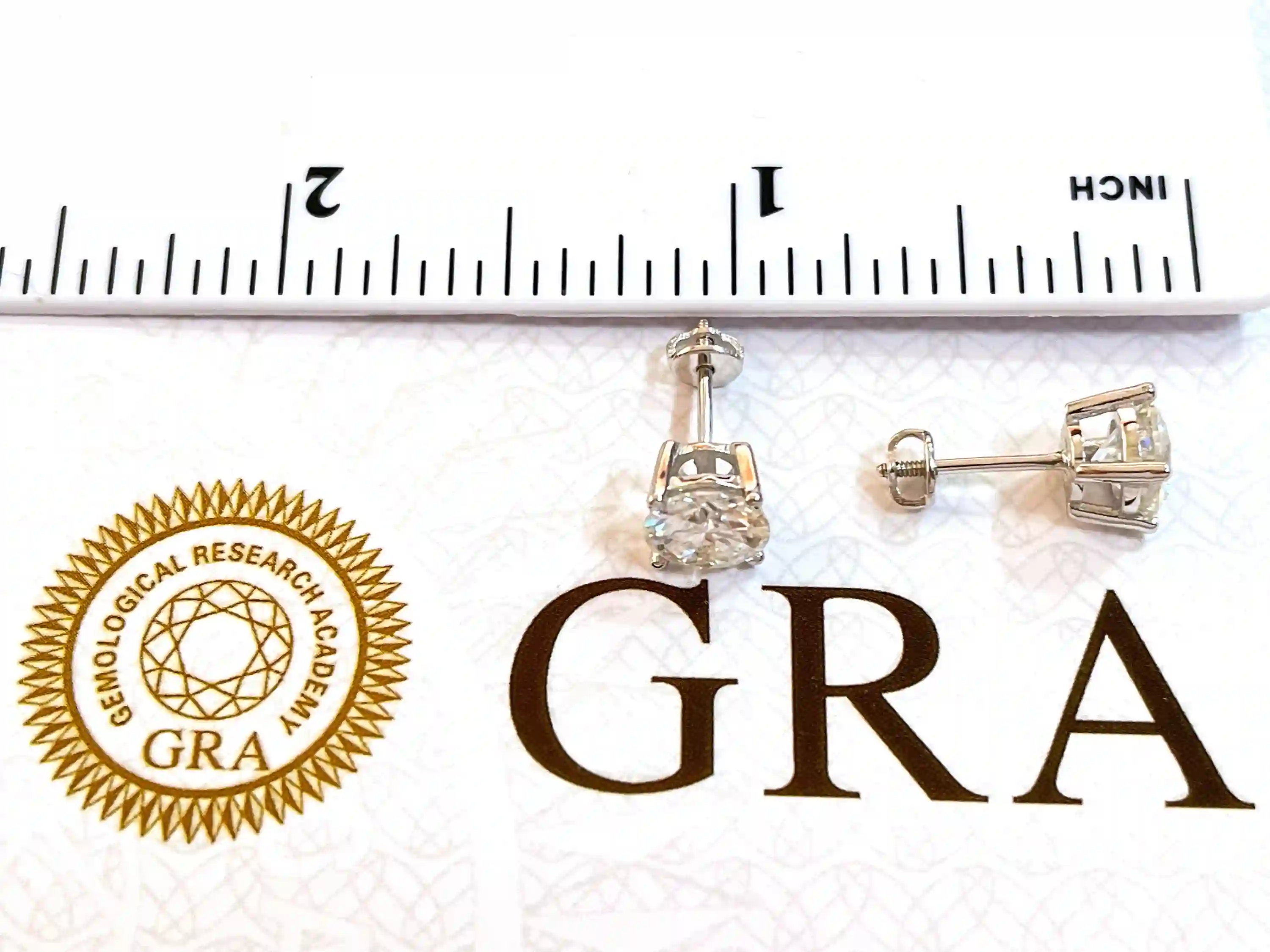 2 TCW Round Diamond Stud Earrings / 6.5mm Lab Grown GRA Certified Diamond Earrings / SOLID 18K White Gold Screw Back Earrings Anniversary 
