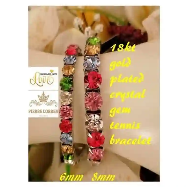 Rainbow Gemstone bracelet 18k white gold plating/Swarovski Multi colored bracelet for women Ruby Sapphire Emerald Diamond Onyx Amethyst gift 