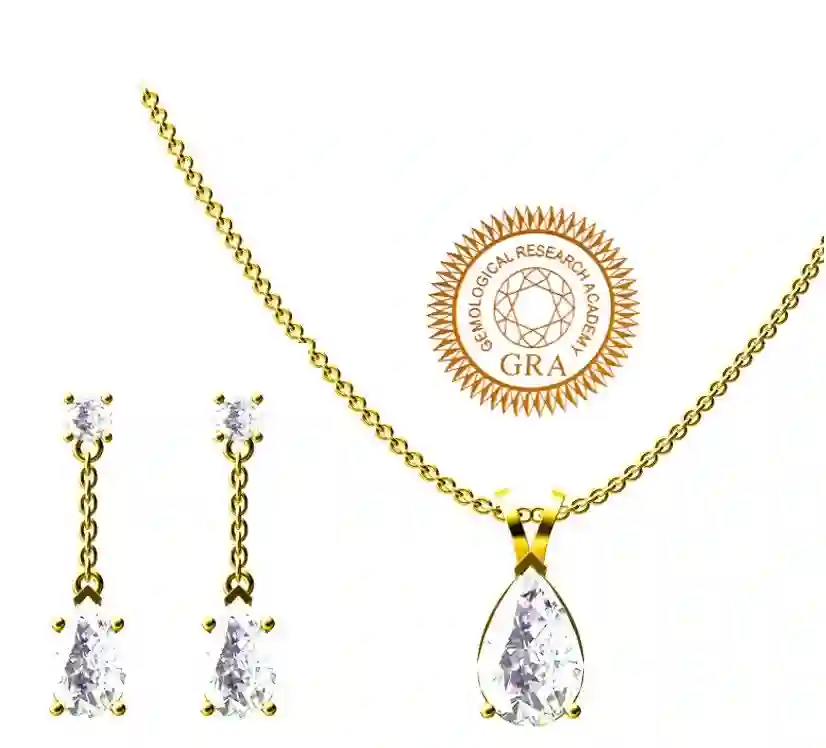 4ct Pear Diamonds Solitaire Necklace Pendant Earrings SET, Solid 18k Yellow Gold Diamond Jewelry for women,Birthday Anniversary gift for her 