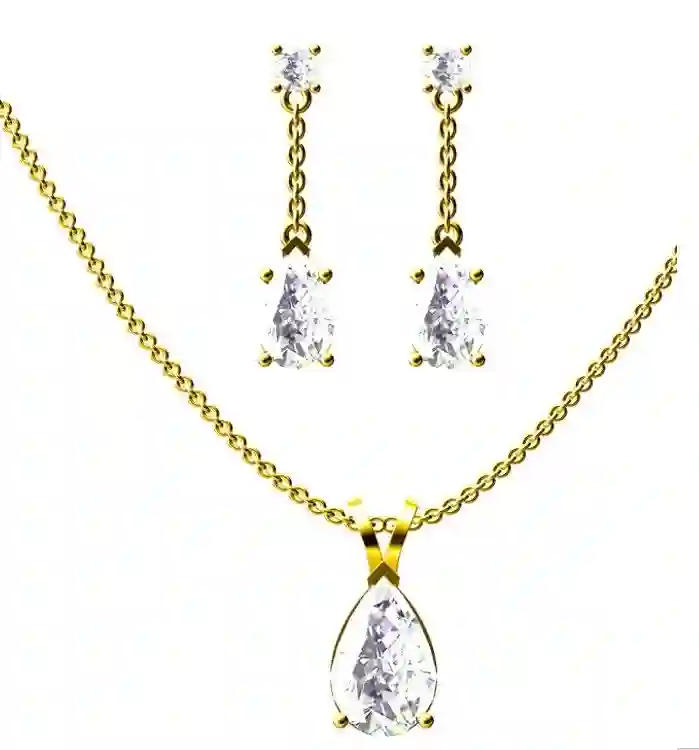Solid 18k Yellow Gold Diamond Jewelry Set Diamond Pendant Necklace Diamond Earrings Bridal Wedding Engagement Anniversary Fine Jewelry 4ct 