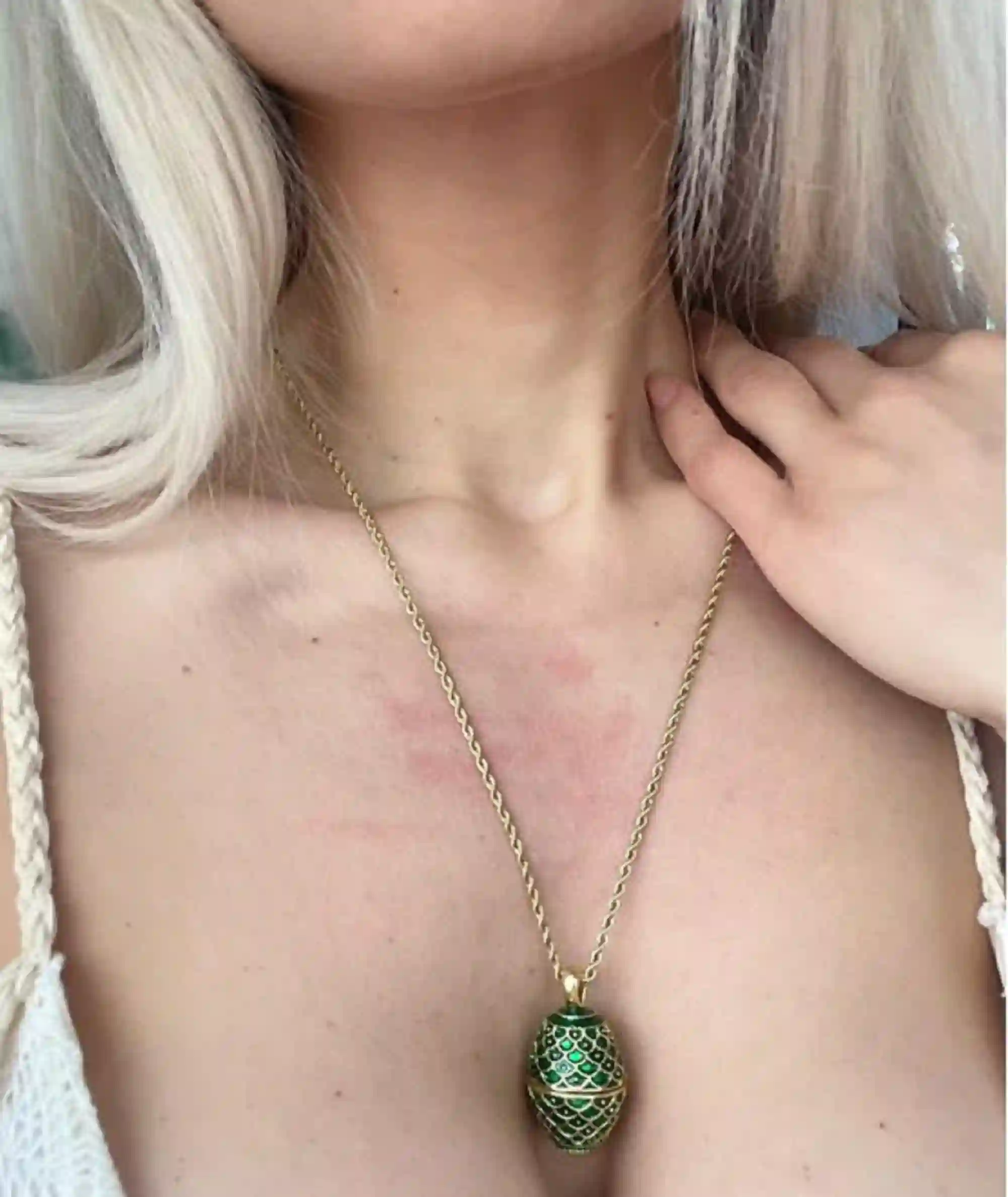 Faberge-Style Emerald NECKLACE Pendant & BRACELET for women 24KGOLD Jewelry set Young Lady Birthday present Anniversary Gift Idea for girlfriend 