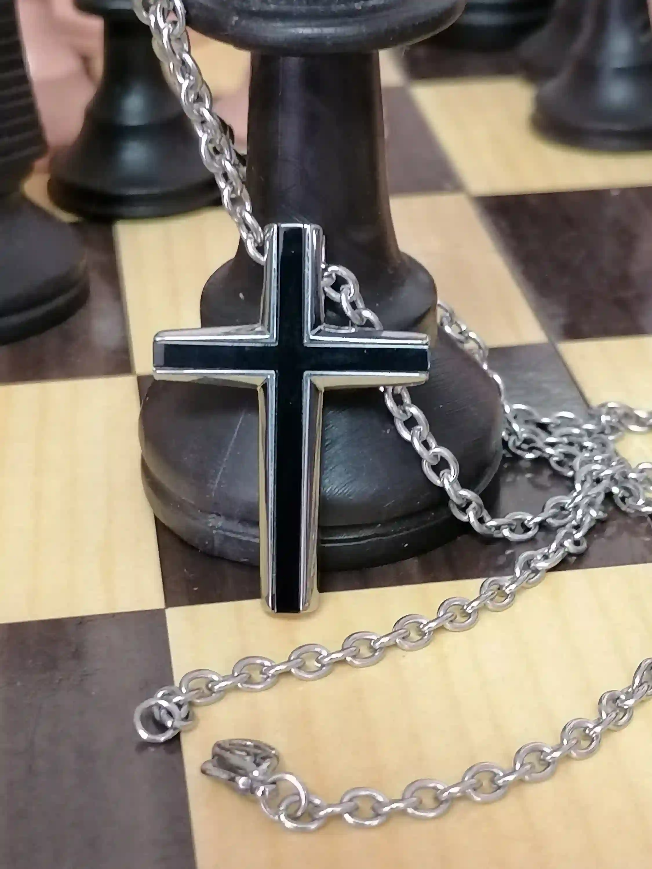 Cross necklace pendant for men/Onyx Cross chain necklace gift for him/ SURGICAL stainless steel CHRISTIAN cross for Godson Handmade Jewelry 