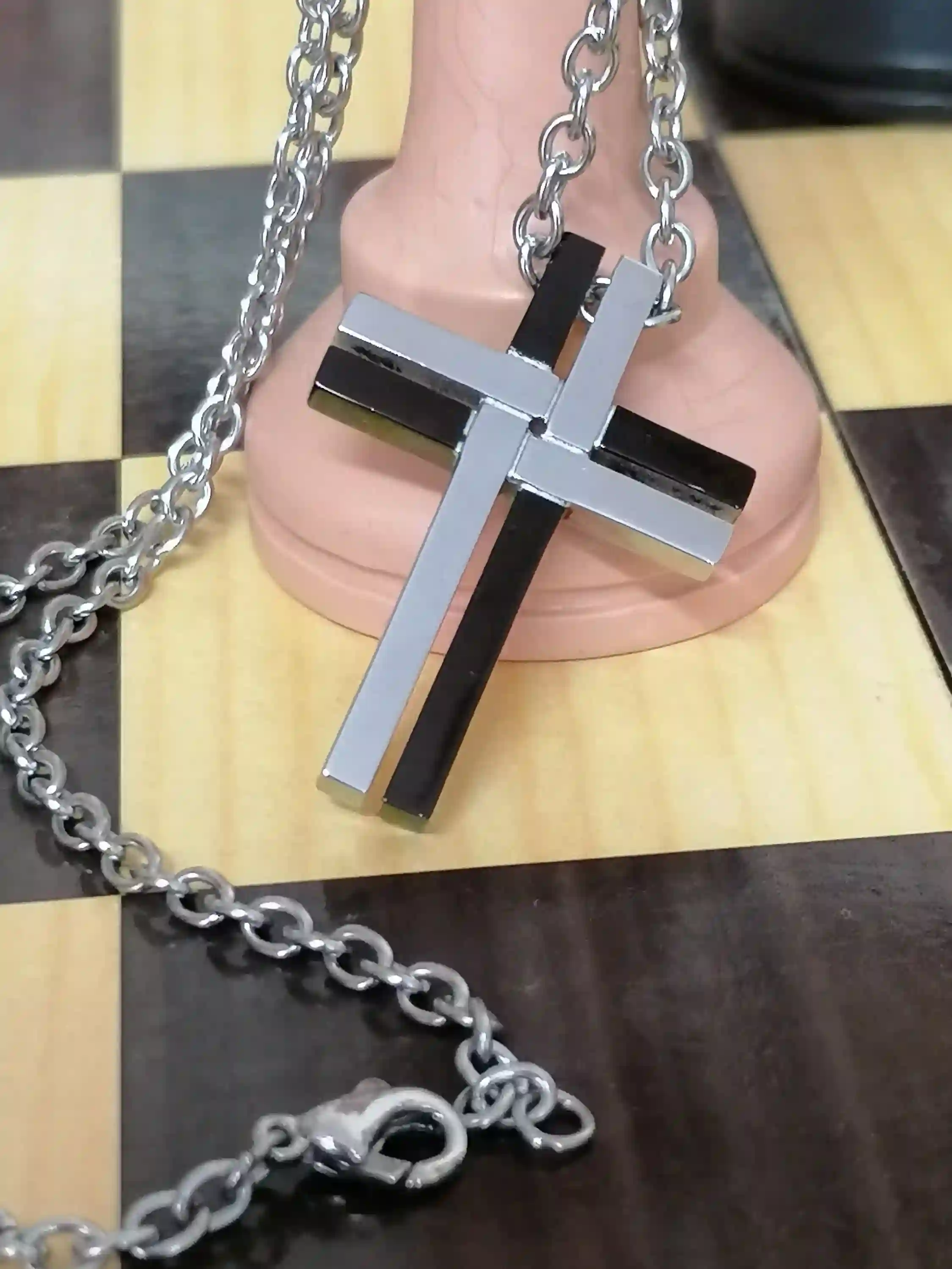 Cross necklace pendant for men/Onyx Cross chain necklace gift for him/ SURGICAL stainless steel CHRISTIAN cross for Godson Handmade Jewelry 