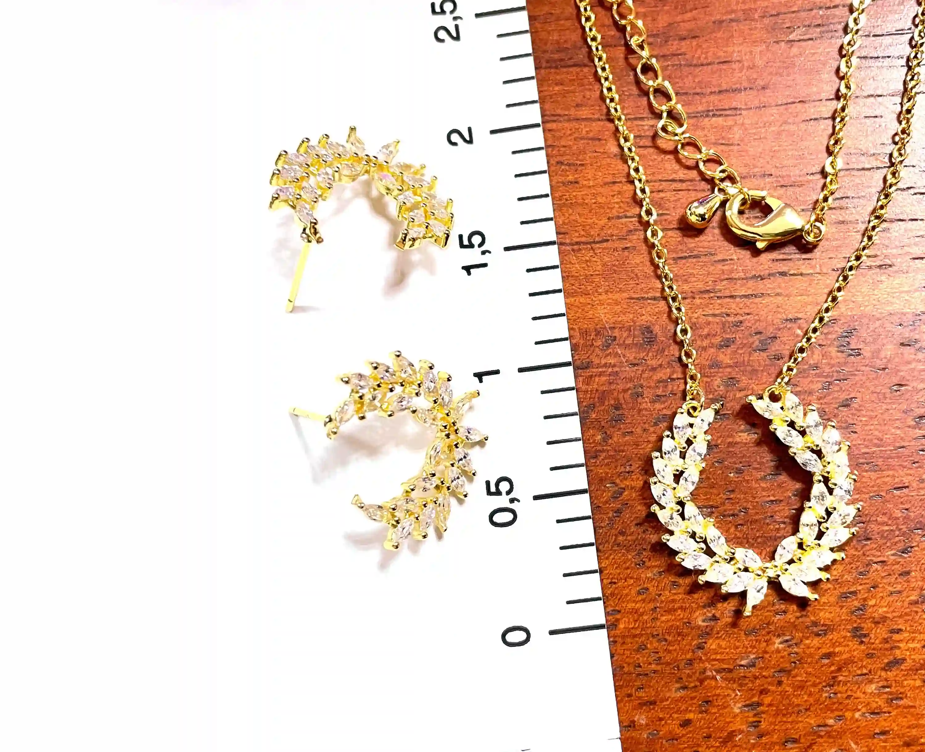 24k Swarovski Bridal Shower Gold Jewelry for bride present , Olive Branch Necklace Earrings SET, Handmade Jewelry, Sterling Silver GoldPlate 