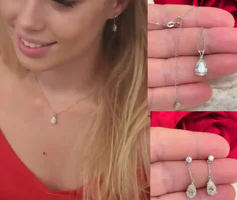 4ct Tear Drop Diamond Necklace Tear drop Diamond Earrings Diamond Jewelry SOLID 18k White GOLD Birthday Anniversary gift for her Graduation 
