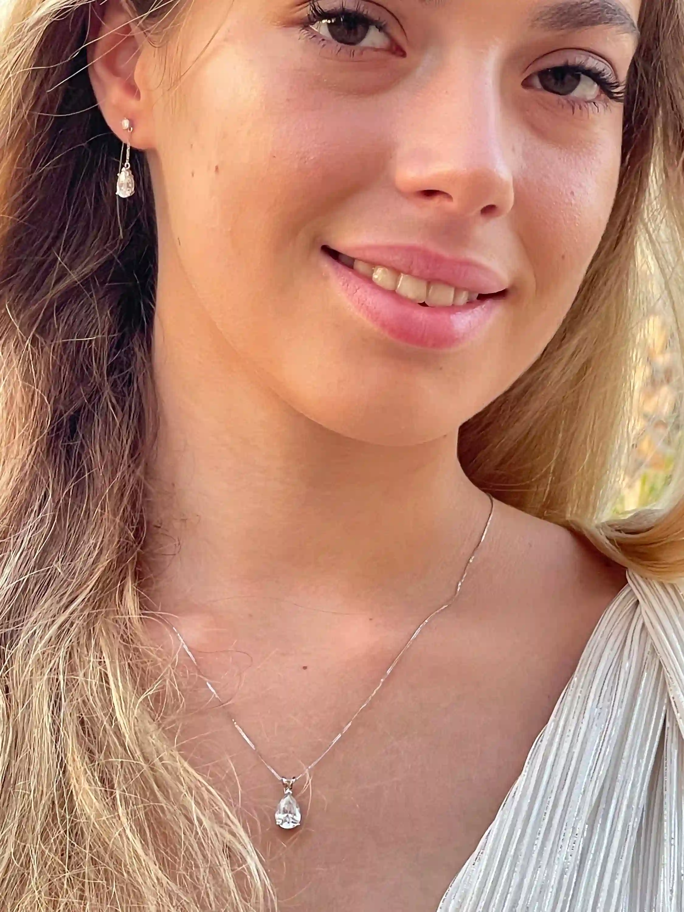 4ct Tear Drop Diamond Necklace Tear drop Diamond Earrings Diamond Jewelry SOLID 18k White GOLD Birthday Anniversary gift for her Graduation 