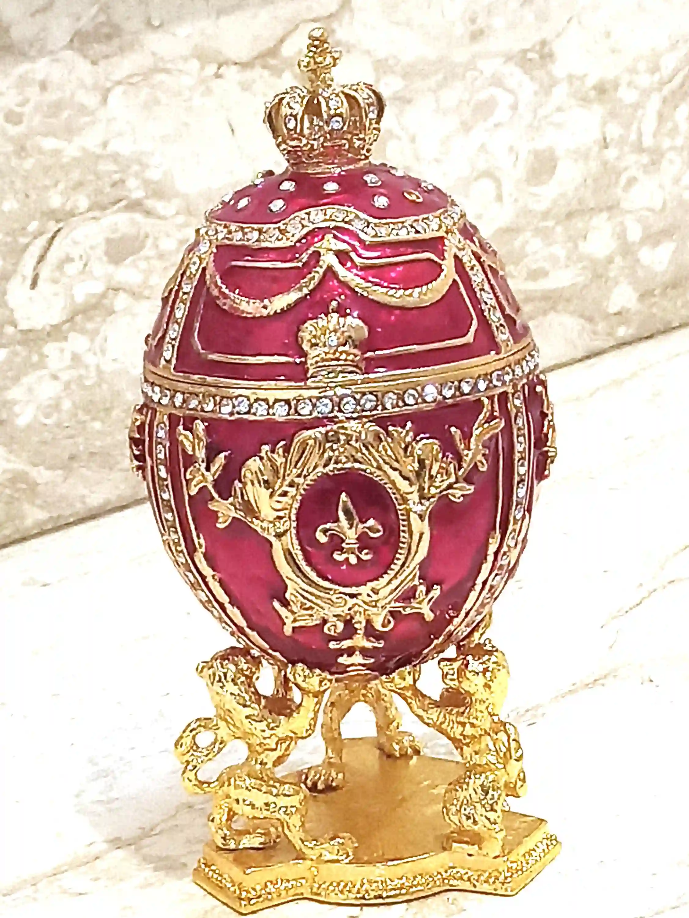 Royal Purple Faberge Egg style 24KGOLD 4ct Collectors Egg Fabrege Jewelry Box Faberge Egg Trinket Box HAND Decorated with 200 Austrian Crys 
