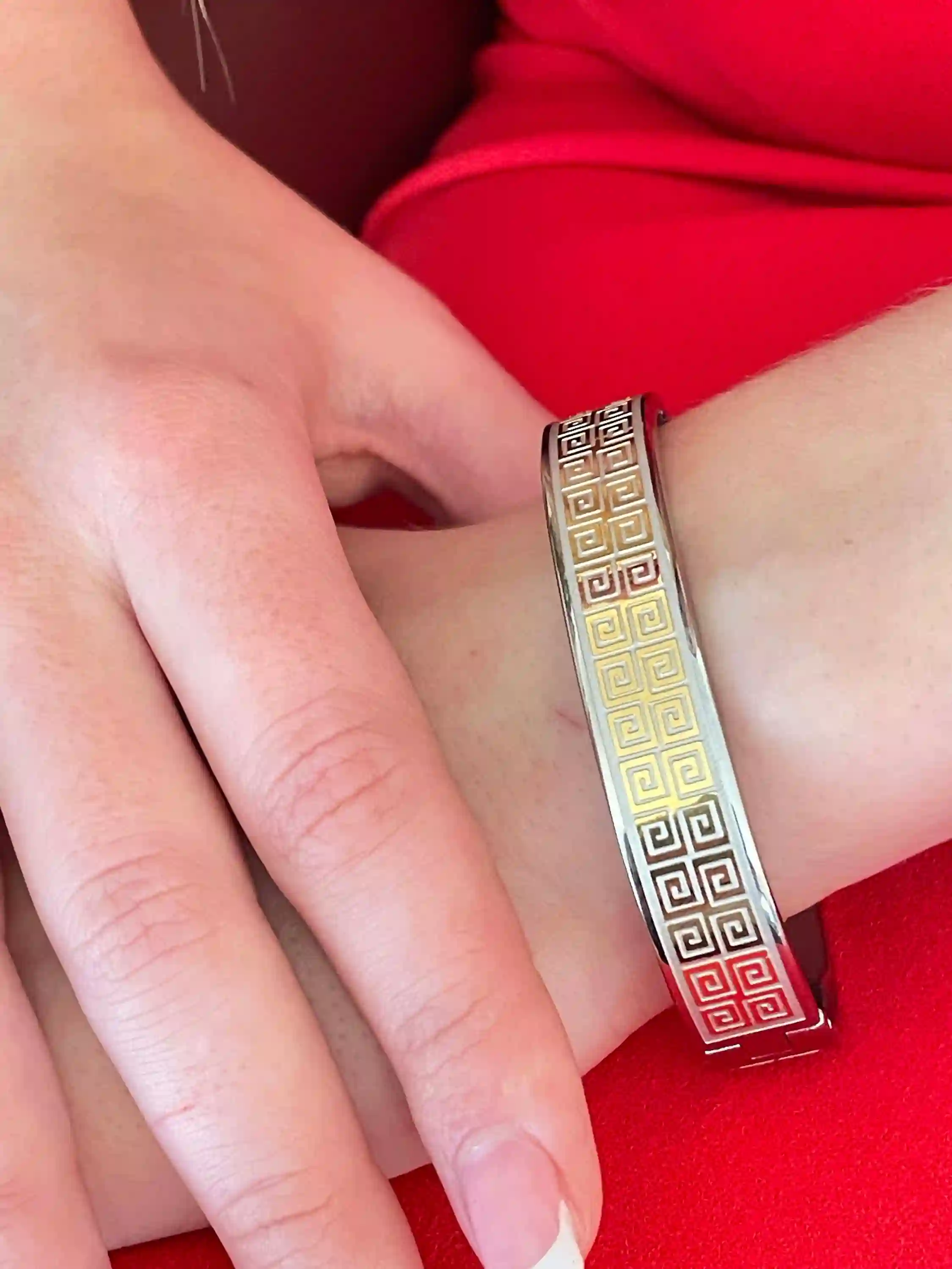 Handmade Silver Meander Bracelet/ Greek Key Bangle / Greek Jewelry Meander Bracelet / Ancient Greek Key Bracelet / 24K GOLD gift for her 