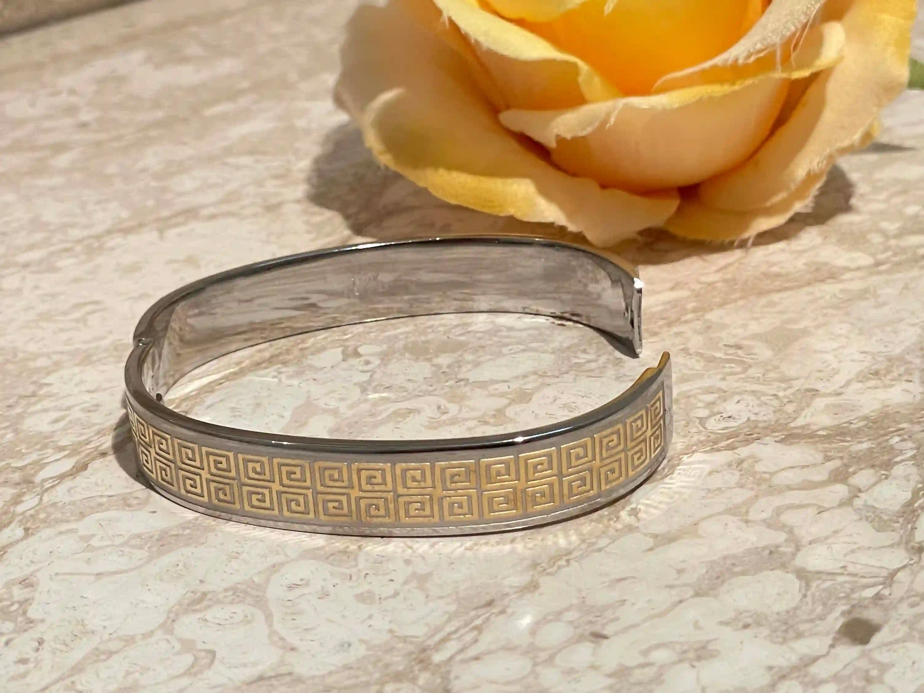 Handmade Silver Meander Bracelet/ Greek Key Bangle / Greek Jewelry Meander Bracelet / Ancient Greek Key Bracelet / 24K GOLD gift for her 