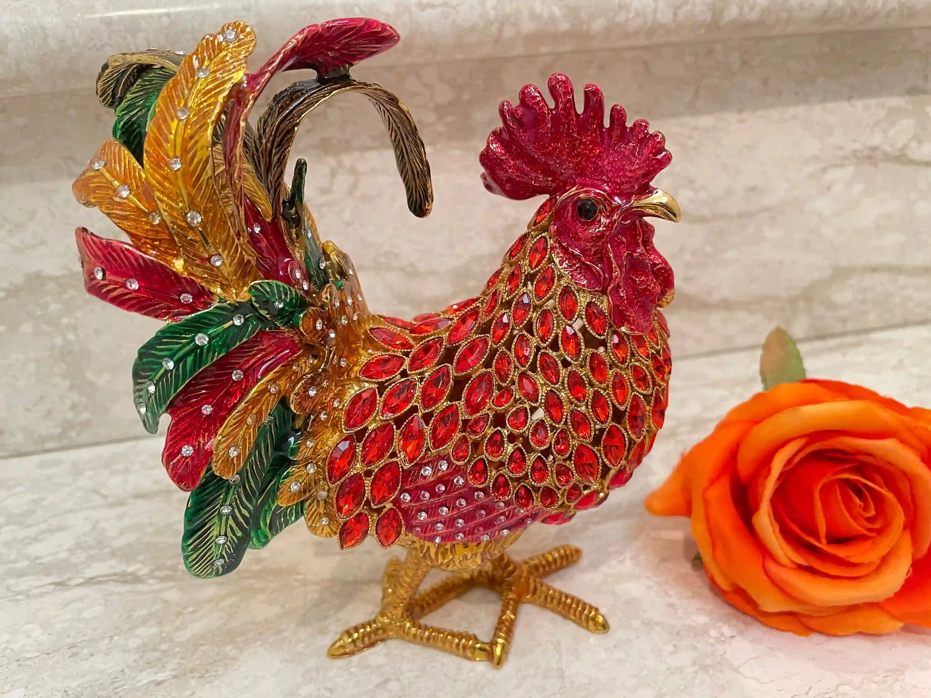 2002 Vintage RUBY Red Faberge Egg Rooster Jewelry Box, Rooster Lover 21st Birthday 21 Anniversary Gift for Graduation present for Christmas 
