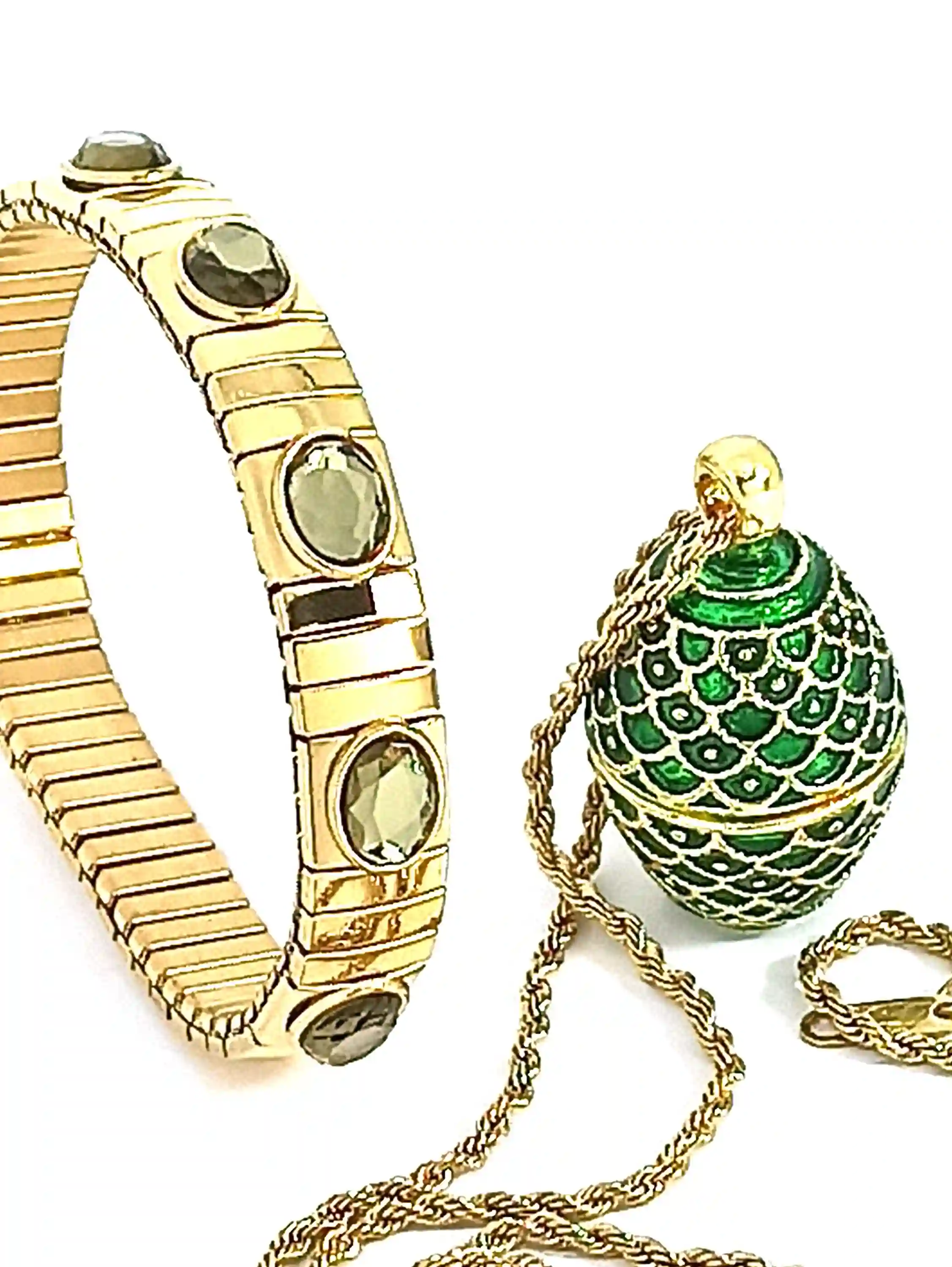 Faberge Easter Egg Unique Gift for Her Green Pendant & Bracelet SET Faberge style Egg Faberge Necklace Handmade Jewellery for Mother's Day 