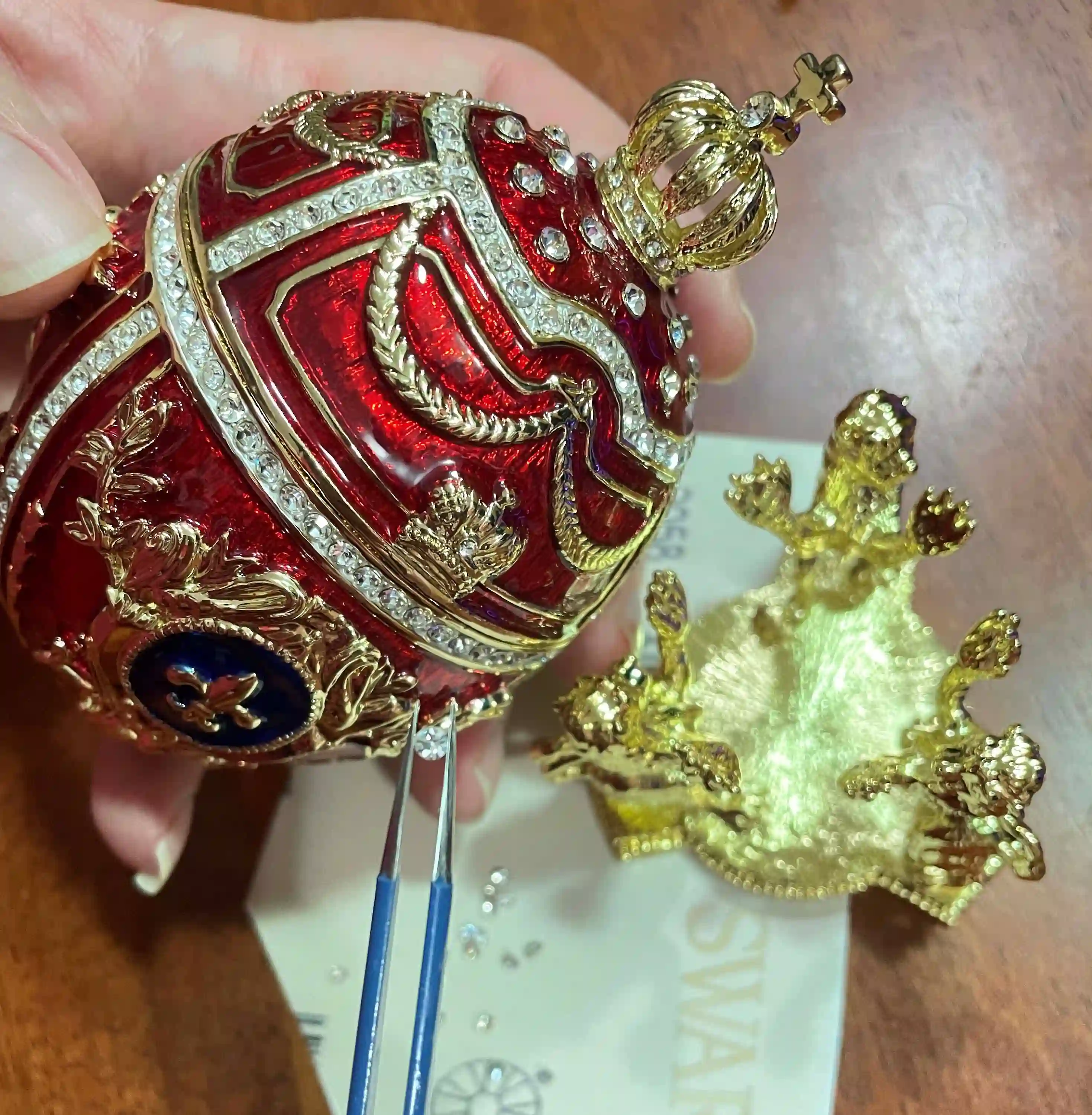 Royal 5 star Faberge egg Trinket box with lid Faberge Collectibles Special gift Richly decorated 24kGOLD Diamond HANDSET Fabrege style egg 