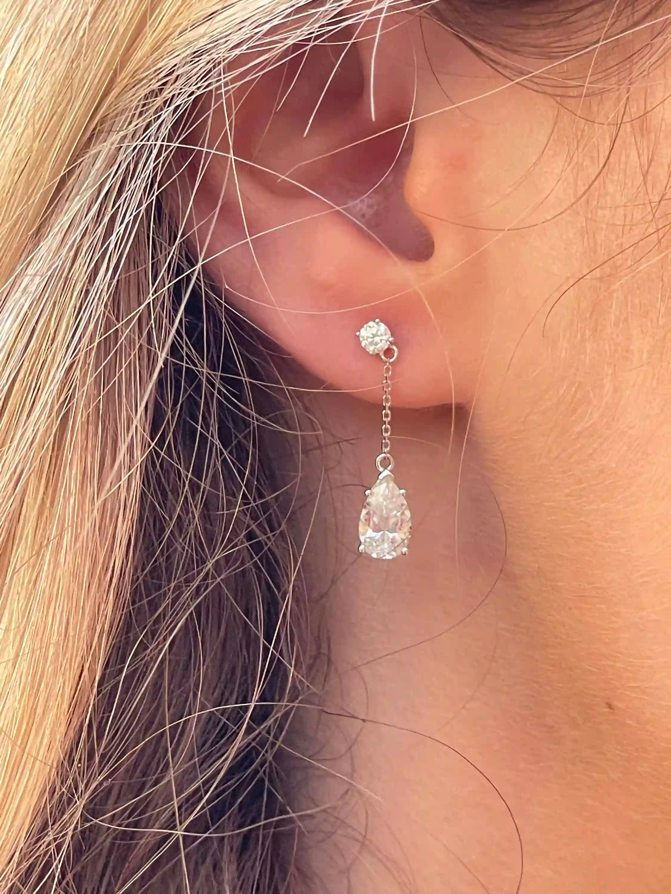 Solid Gold 18k Diamond Earrings Tear Drop Diamond Earrings Dangle Diamond Drop Earrings Daughter Bridal Shower Gift 2 ct Solitaire Diamond 