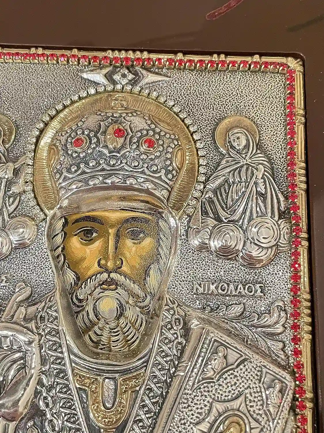 Saint Nicholas Icon Christian gift Byzantine Icon St Nicholas Icon Patron of Children Greek Orthodox Icon PURE SILVER Gem Handpainted Icon 