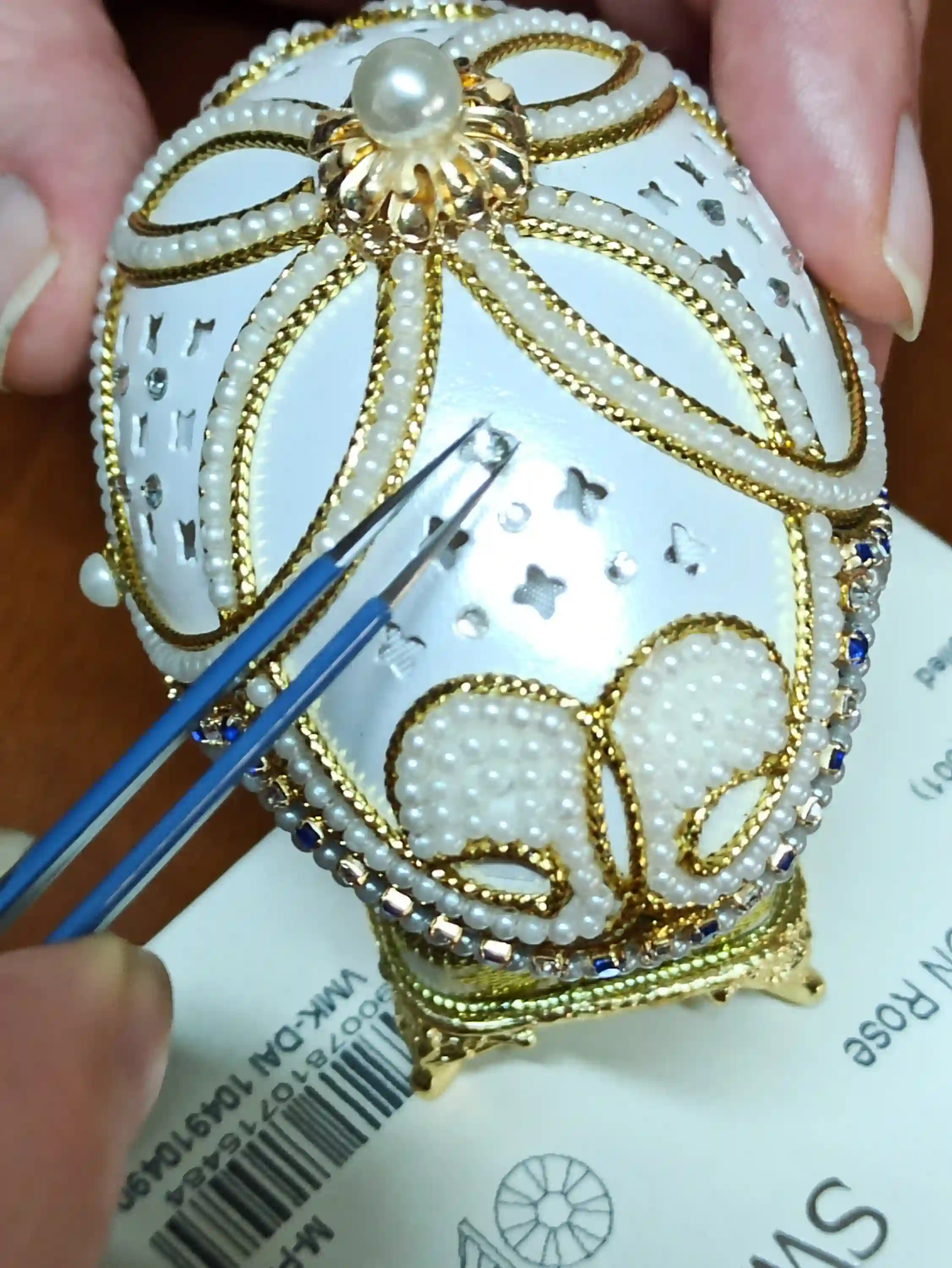 FABERGE-Style Egg, Gift for Couple Wedding ,ONE Of a Kind, Unique Wedding gift ideas ,Mother In Law Gift, FAberge MUSIC box ,Sapphire , 24k Gold 