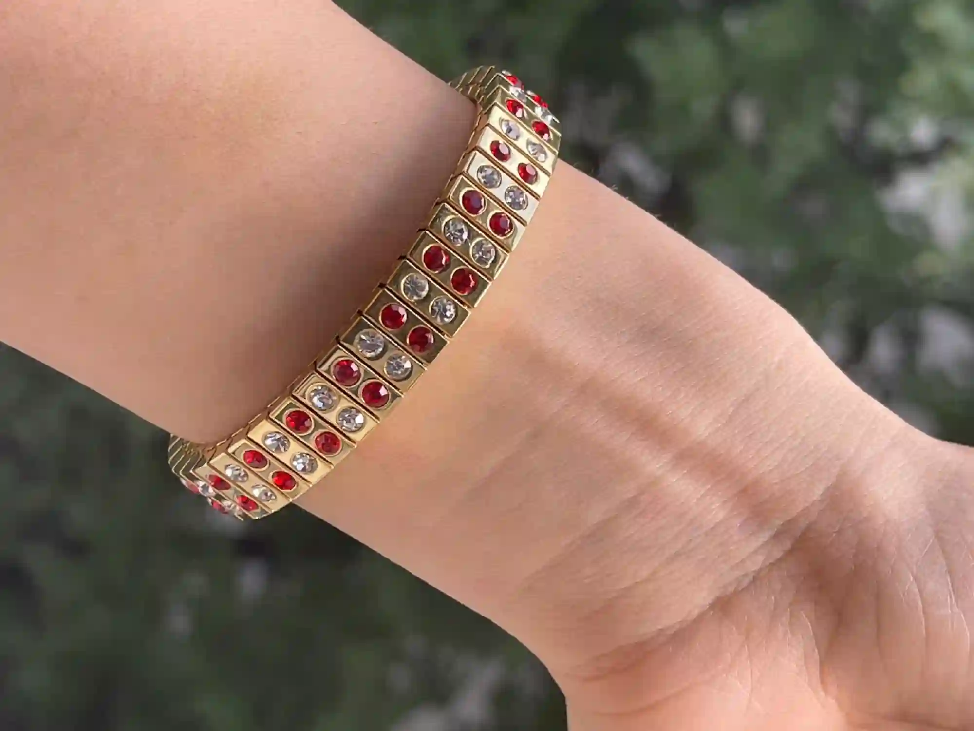 Ruby Bracelet, Handmade Ruby Jewelry, 24k GOLD 96 Handset Swarovski Crystal Ruby 2ct, Bracelet, Gemstone Bracelet, Anniversary Gift for her 