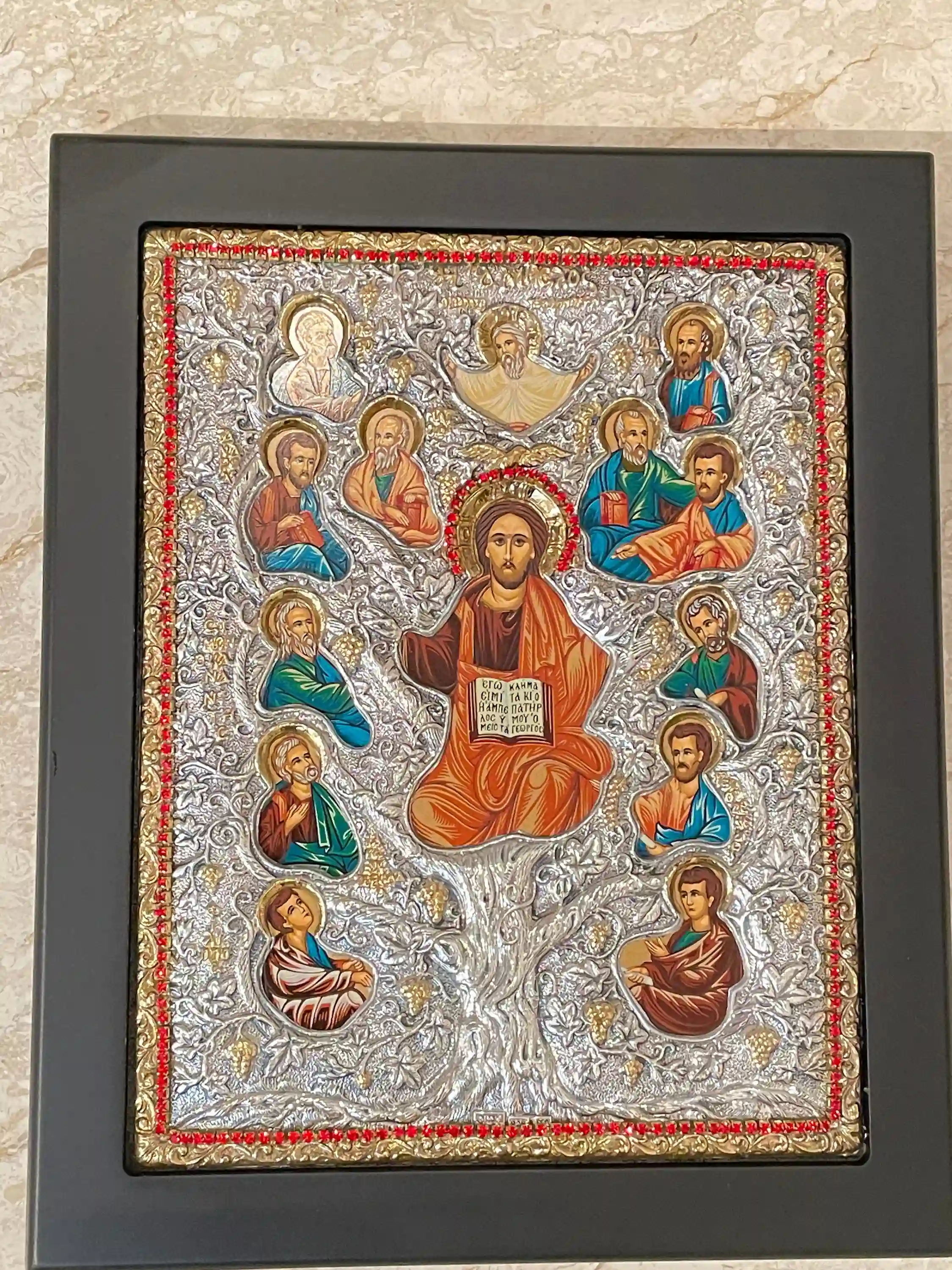GOLD Lord Jesus Christ Orthodox Icon Byzantine Icon Religious Decor Christian Icon SOLID 925 Sterling Silver 340 Gems HANDMADE Tree of Life 
