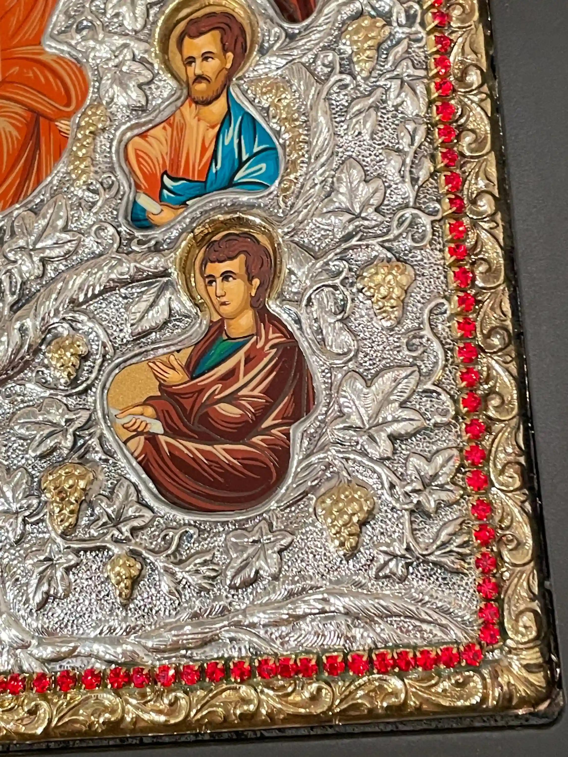 GOLD Lord Jesus Christ Orthodox Icon Byzantine Icon Religious Decor Christian Icon SOLID 925 Sterling Silver 340 Gems HANDMADE Tree of Life 