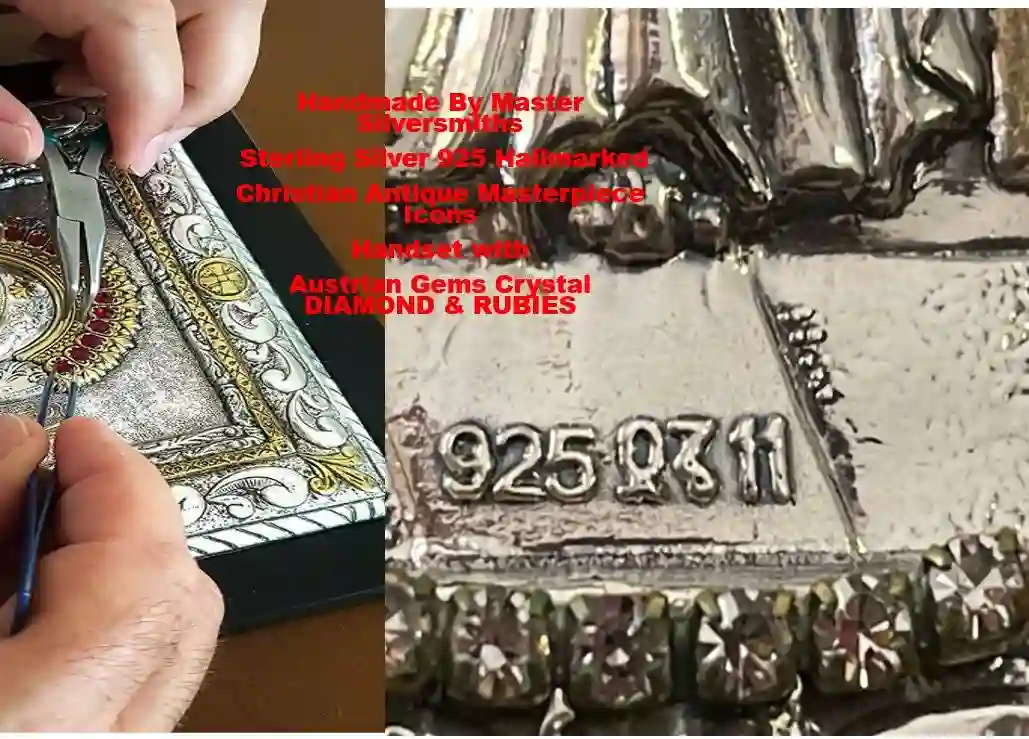 GOLD Lord Jesus Christ Orthodox Icon Byzantine Icon Religious Decor Christian Icon SOLID 925 Sterling Silver 340 Gems HANDMADE Tree of Life 