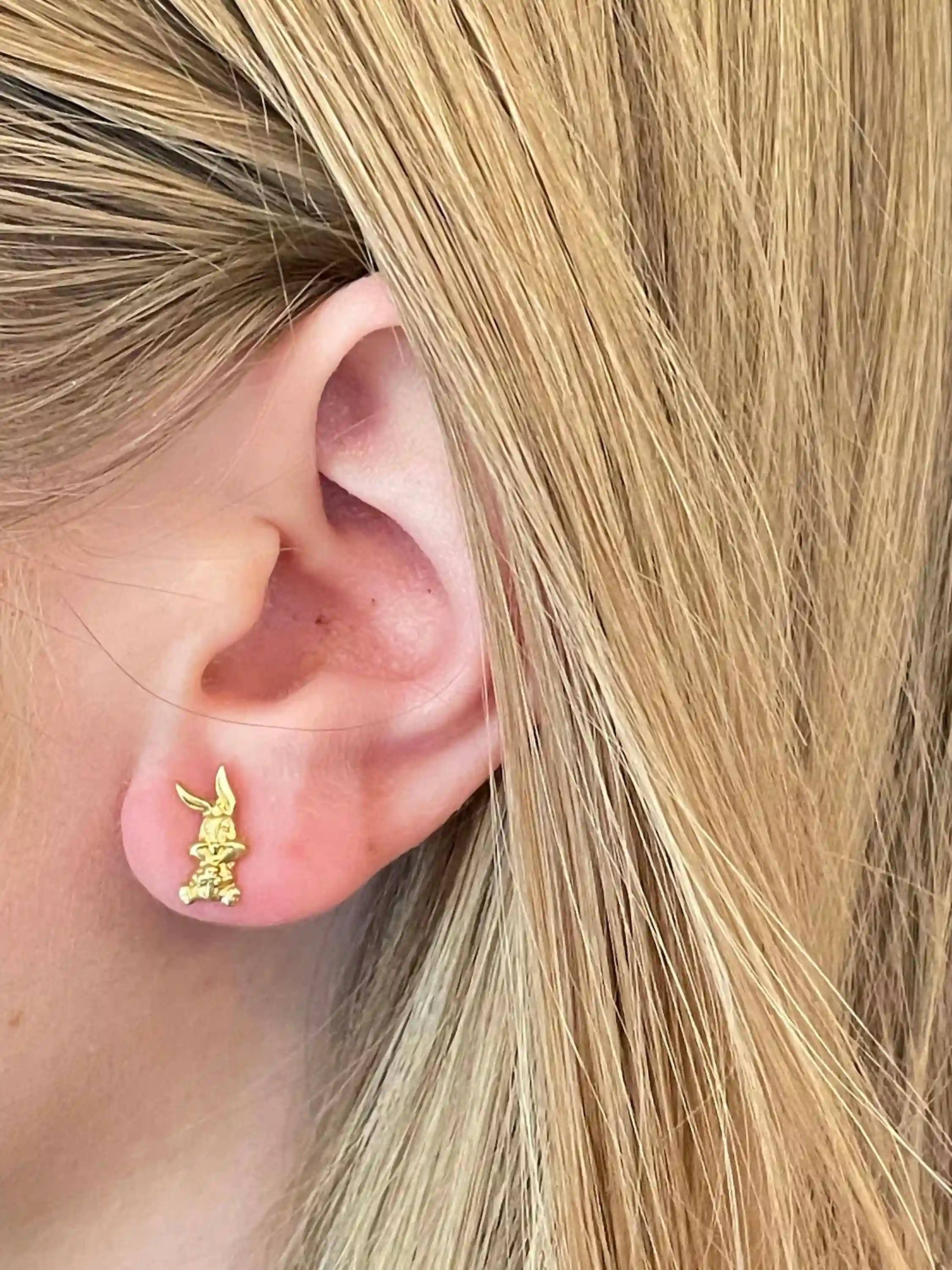 18k Solid Gold Bunny Earrings, Gold Rabbit Lover Studs, Sweet 16 Earrings For Daughter, 18K Gold Rabbit Studs, Appreciation Gift for Vet 
