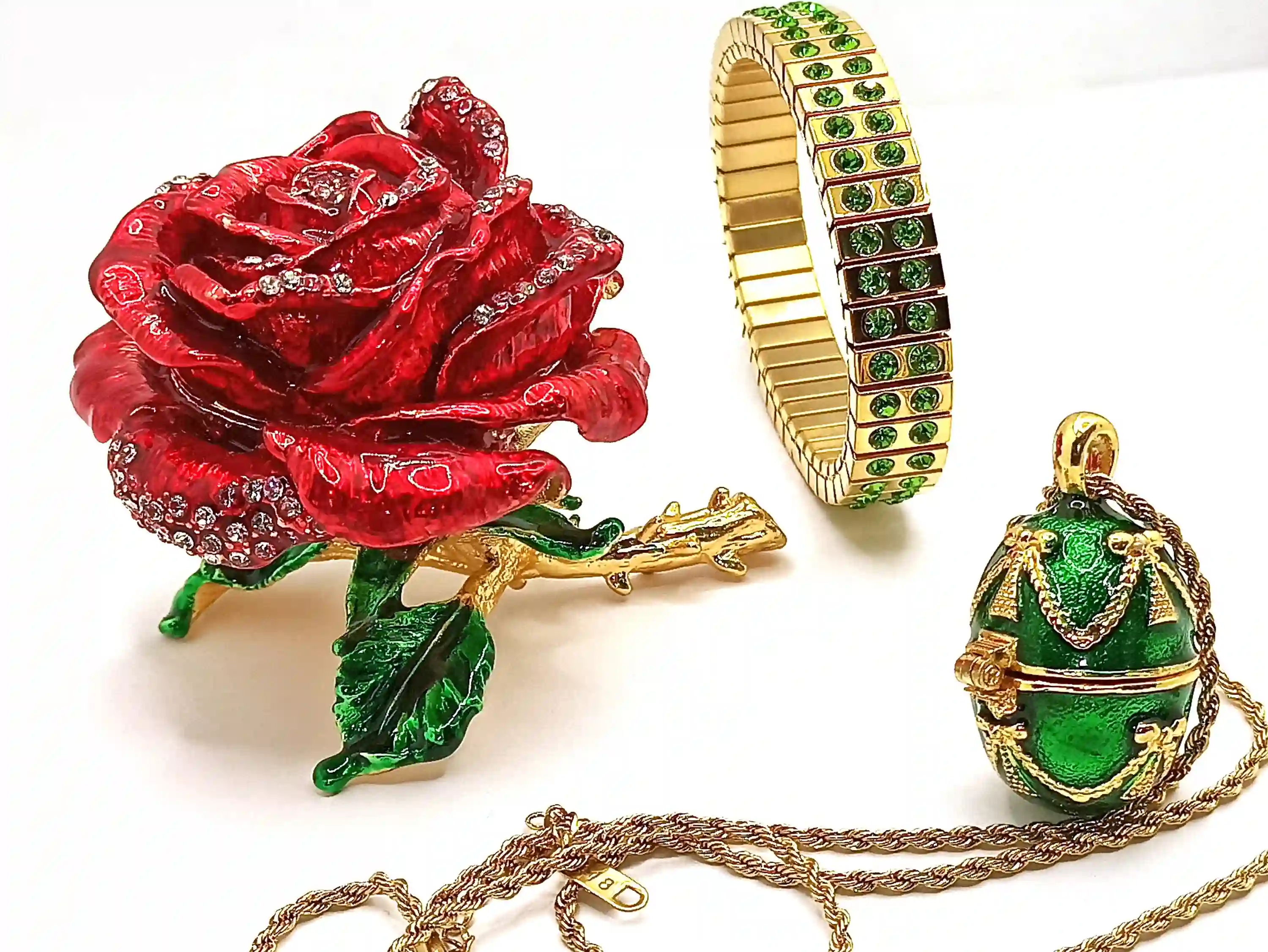 24k Gold, 7ct SET, Faberge Egg Pendant Gold, Green Luxury Bracelet, Faberge egg, Faberge egg Jewelry Box, PERIDOT gifts for women, HANDMADE 