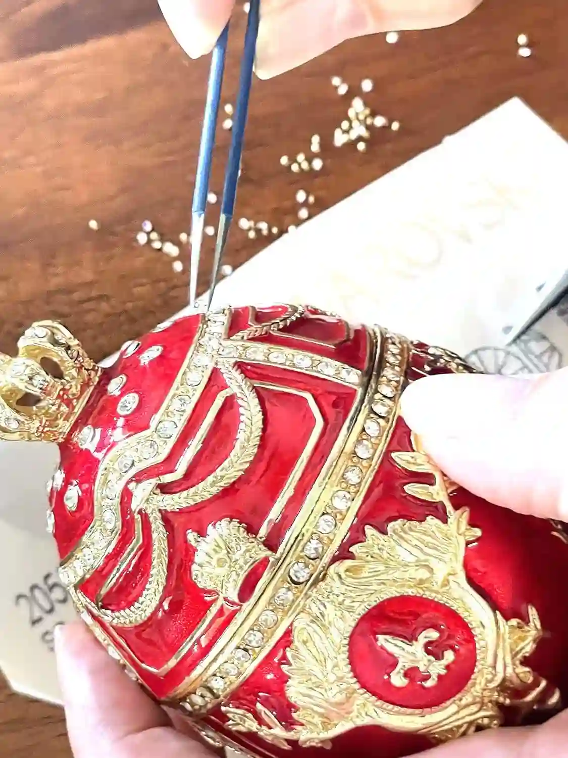 Faberge Christmas New Years Wreath Jewelry + Faberge style egg Handmade Pure GOLD decor Swarovski Faberge Set LUCK Joy LOVE Happiness gift 