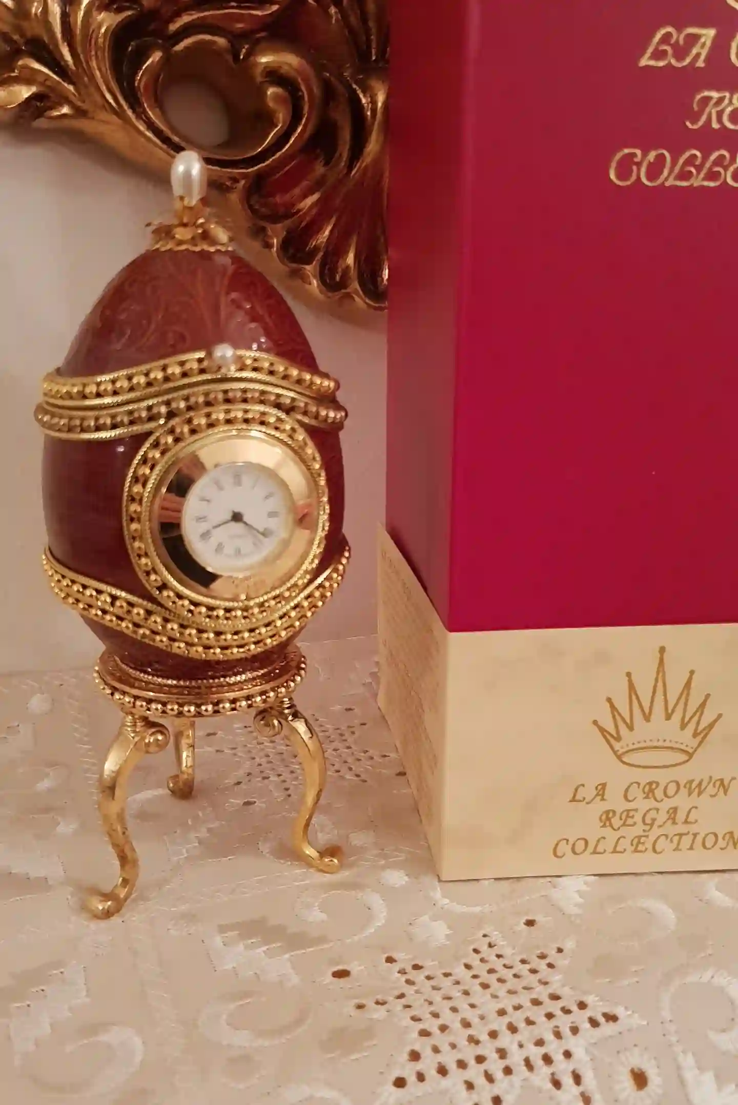 1990 FABREGE style Antique Egg Box Clock VINTAGE Faberge egg Gift for Father in law Faberge Egg Father of Groom Gift from Son Grandfather 