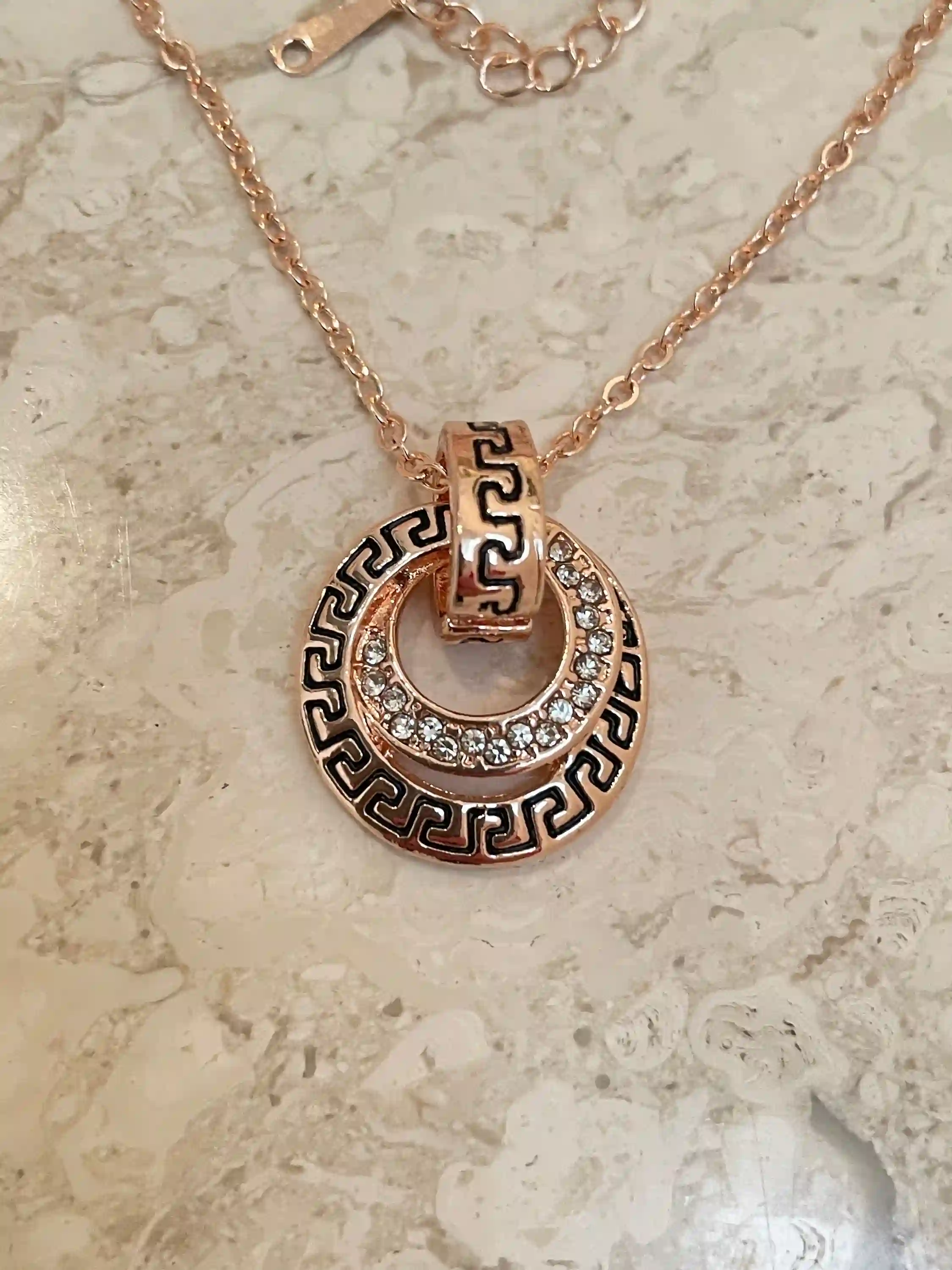 Exquisite Sterling Silver Ancient Greek Eternity Key Meander Gold Plated 24K Necklace SET , Collier Grecque,Griechische Silber Halskette SET 