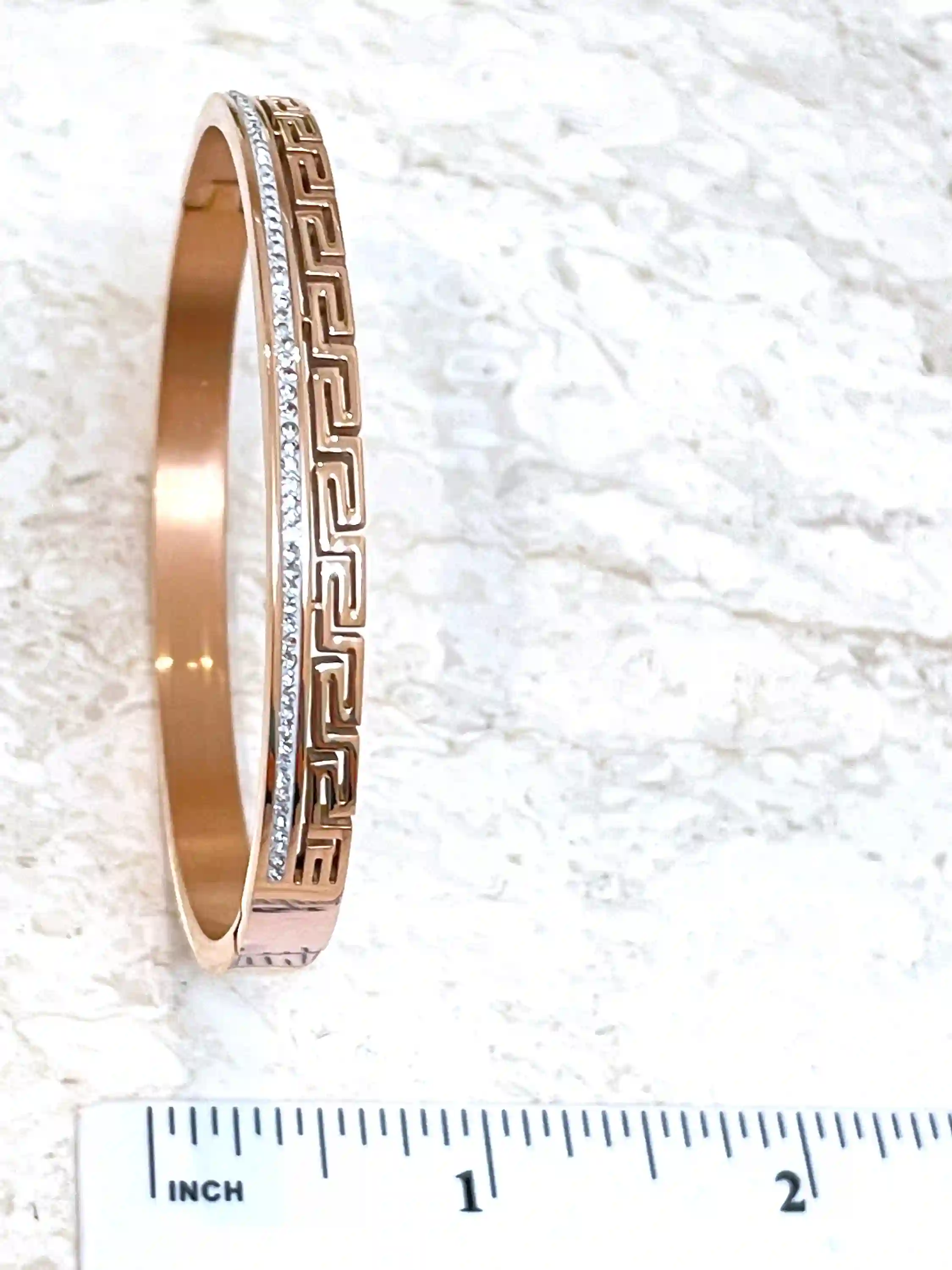 18k Rose Gold Bracelet Meander bracelet Greek Key bracelet Ancient Greek Jewellery Bangle Bracelet Geometric Bracelet for women 58 Swarovski 