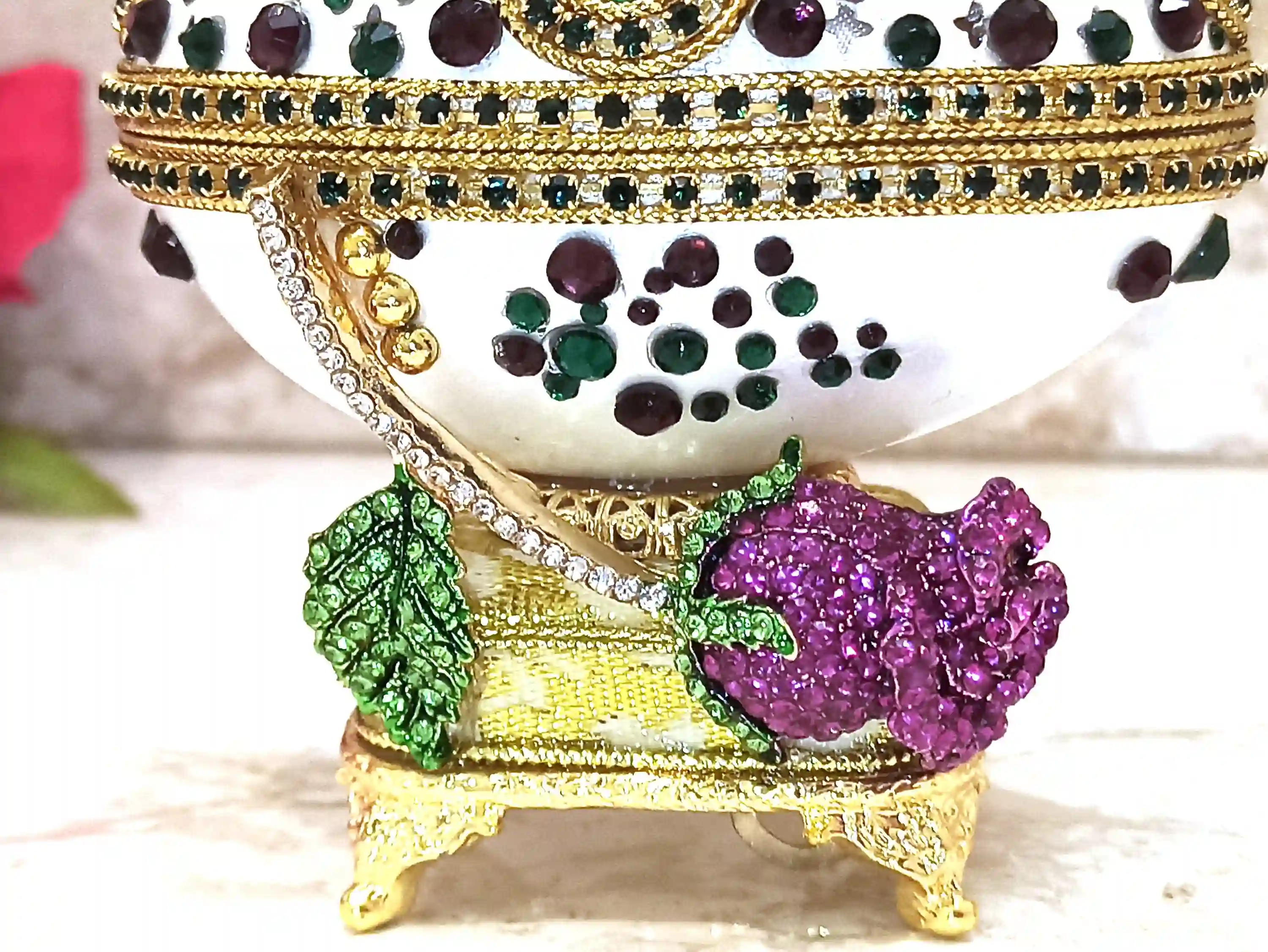 One Of a Kind, Faberge Egg style Jewelry Box SET, Amethyst, Fabrege Egg, Musical, Faberge Egg Box & Handmade Bracelet ,24k GOLD, HANDCARVED 