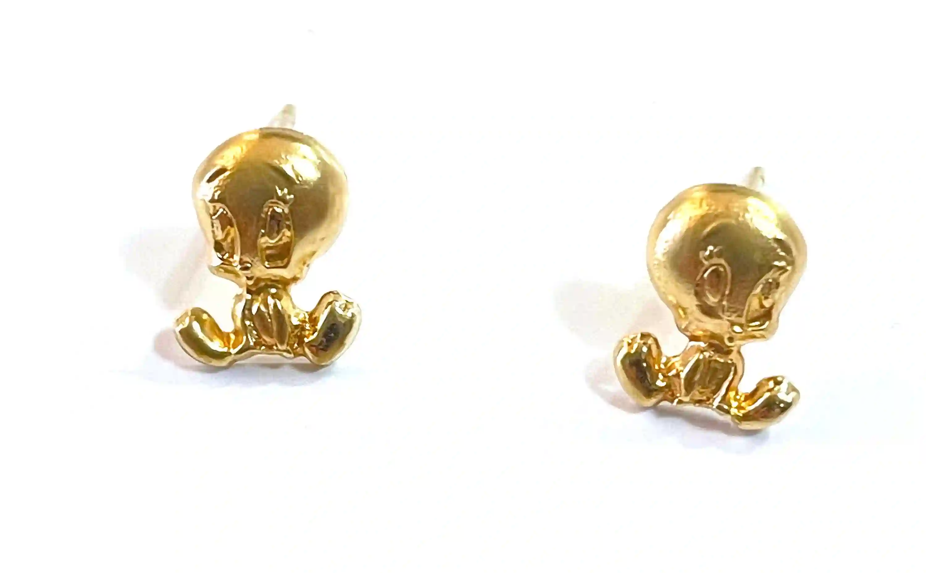 Original Vintage Earrings Tweety Bird Jewelry Gold -1st Birthday Earrings for her - Baby Shower Earrings - SOLID 18k Gold - Tweety Earrings 