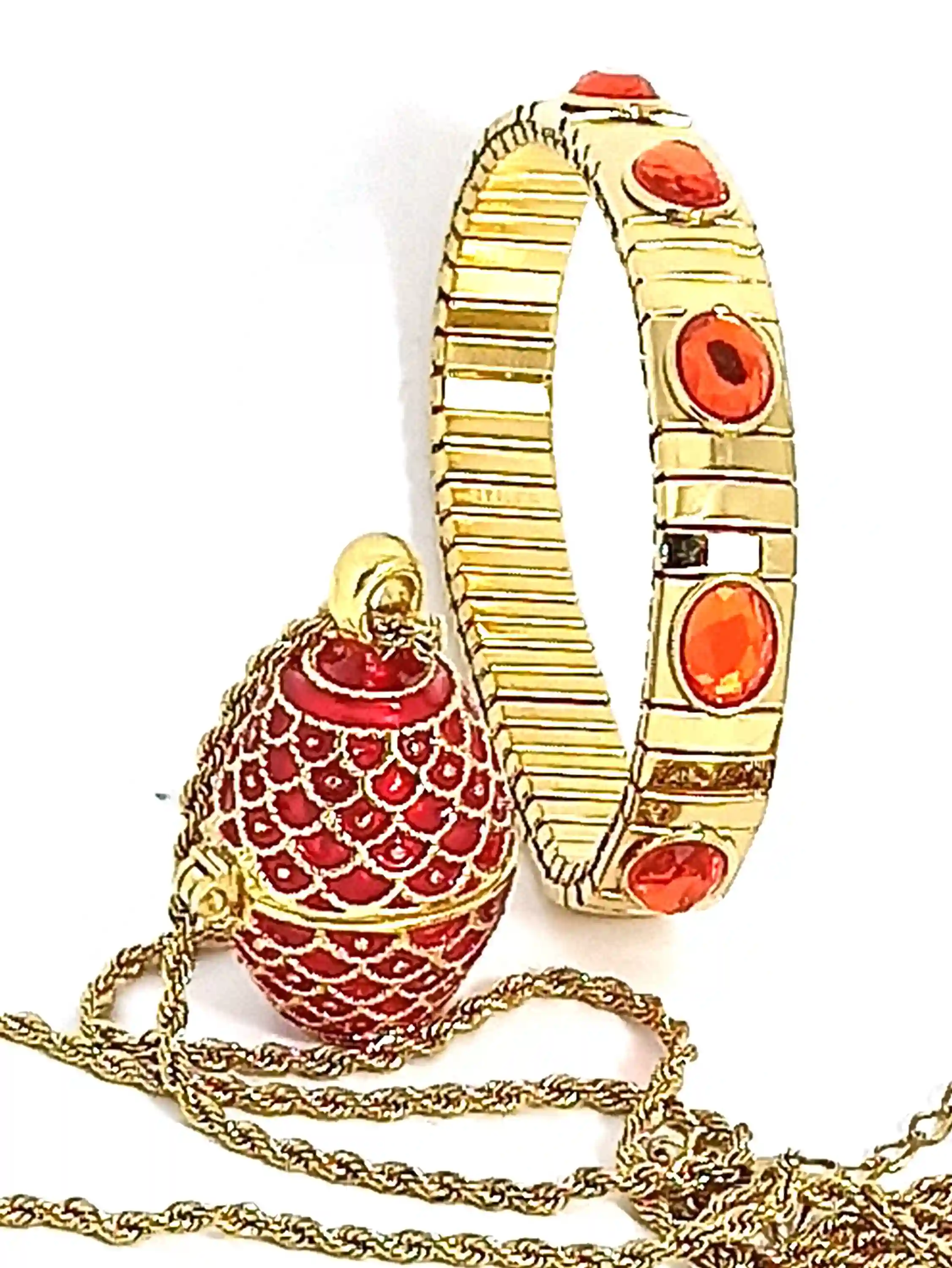 Faberge-Style Red Guilloche Sterling Silver Art Deco Faberge Style Egg Pendant 24k GOLD 24
