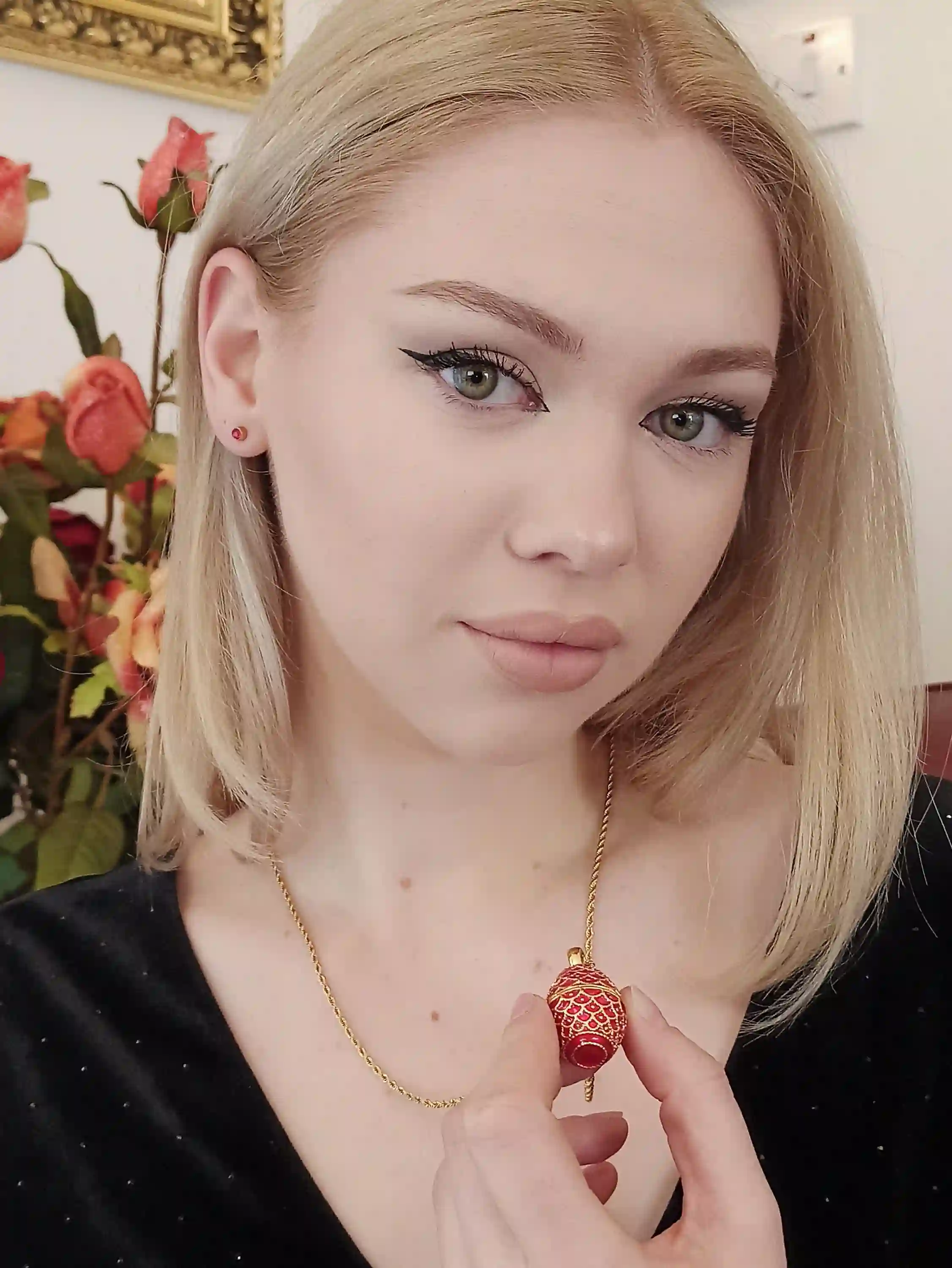 Faberge-Style Red Guilloche Sterling Silver Art Deco Faberge Style Egg Pendant 24k GOLD 24
