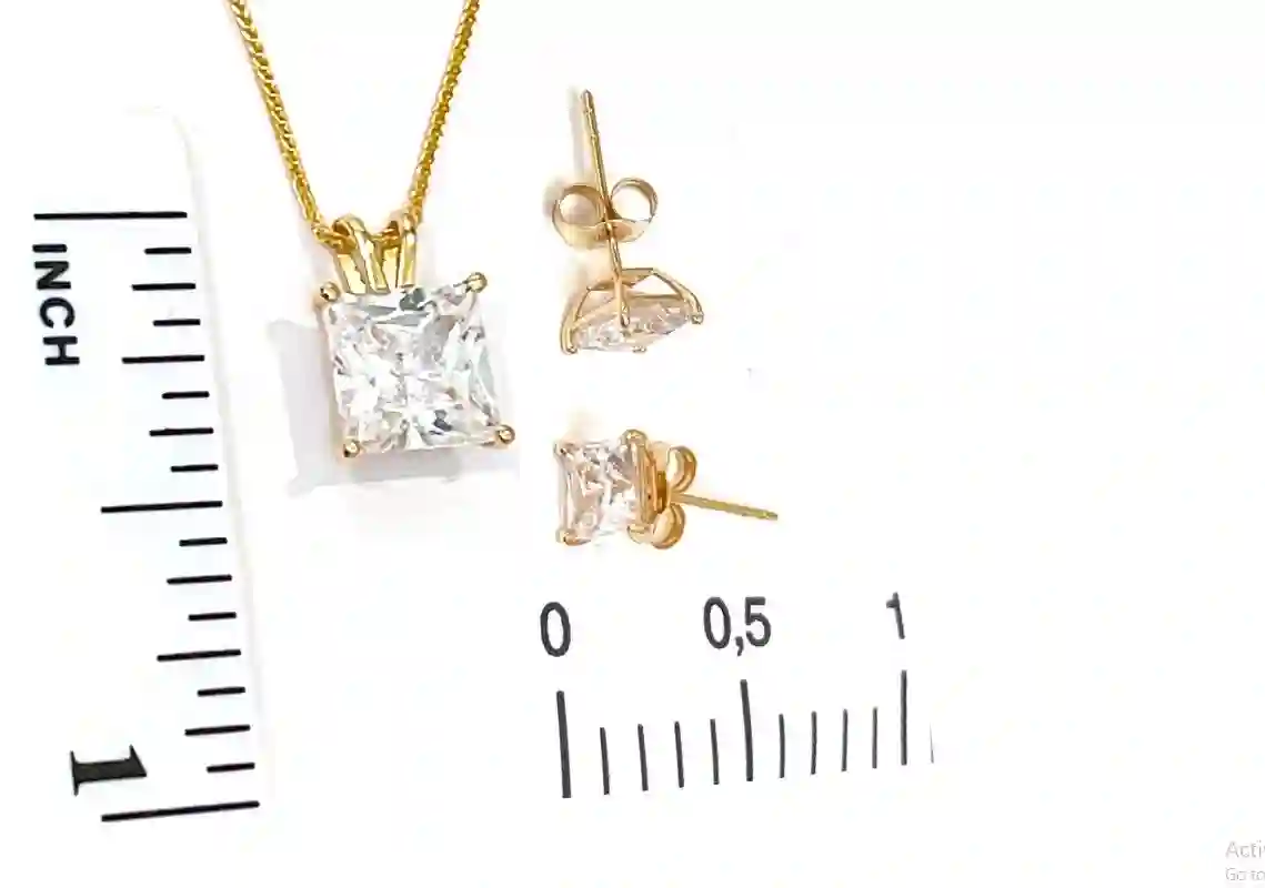 3.5ct - Solid 18k Gold Diamond Necklace Square Pendant Solitaire Earrings Diamond Stud Lab Created Diamond Jewelry SET Anniversary wife gift 