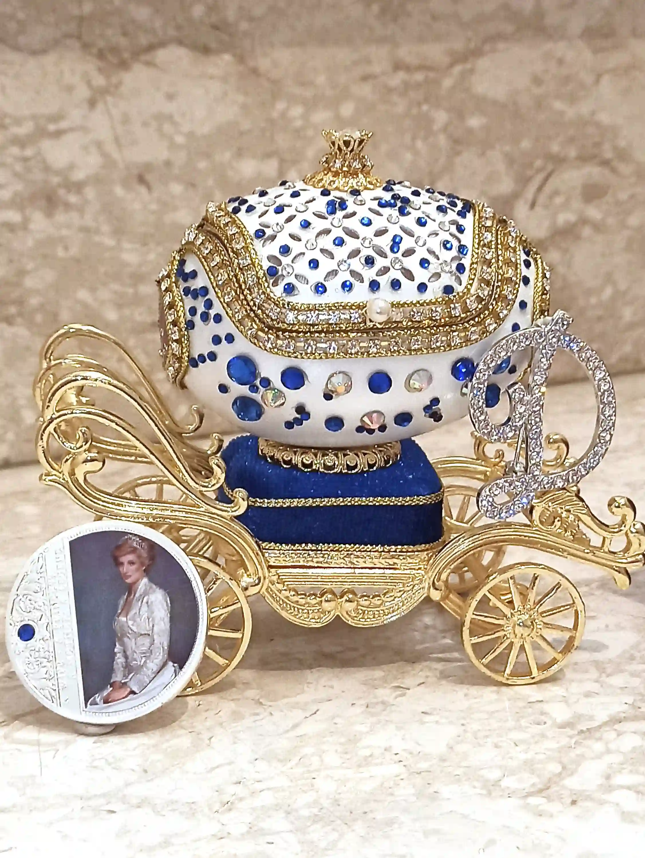 Luxury Antique Princess Diana Memorabilia Gift, Faberge Egg Music Box,Royal Diana Silver Coin Jewelry box,Faberge egg Trinket box 24kt 