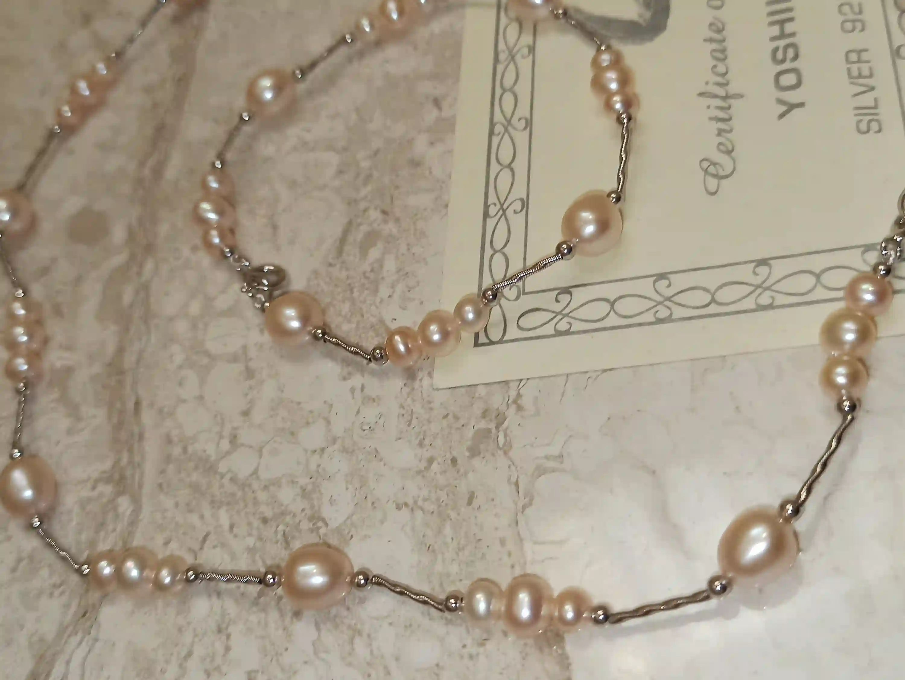 Unique SOLID Silver Necklace NATURAL Pearls Set Jewelry Peach Pearl Bracelet Necklace HANDKNOTTED Silk string Pearl Neckless Bracelet Pearl 
