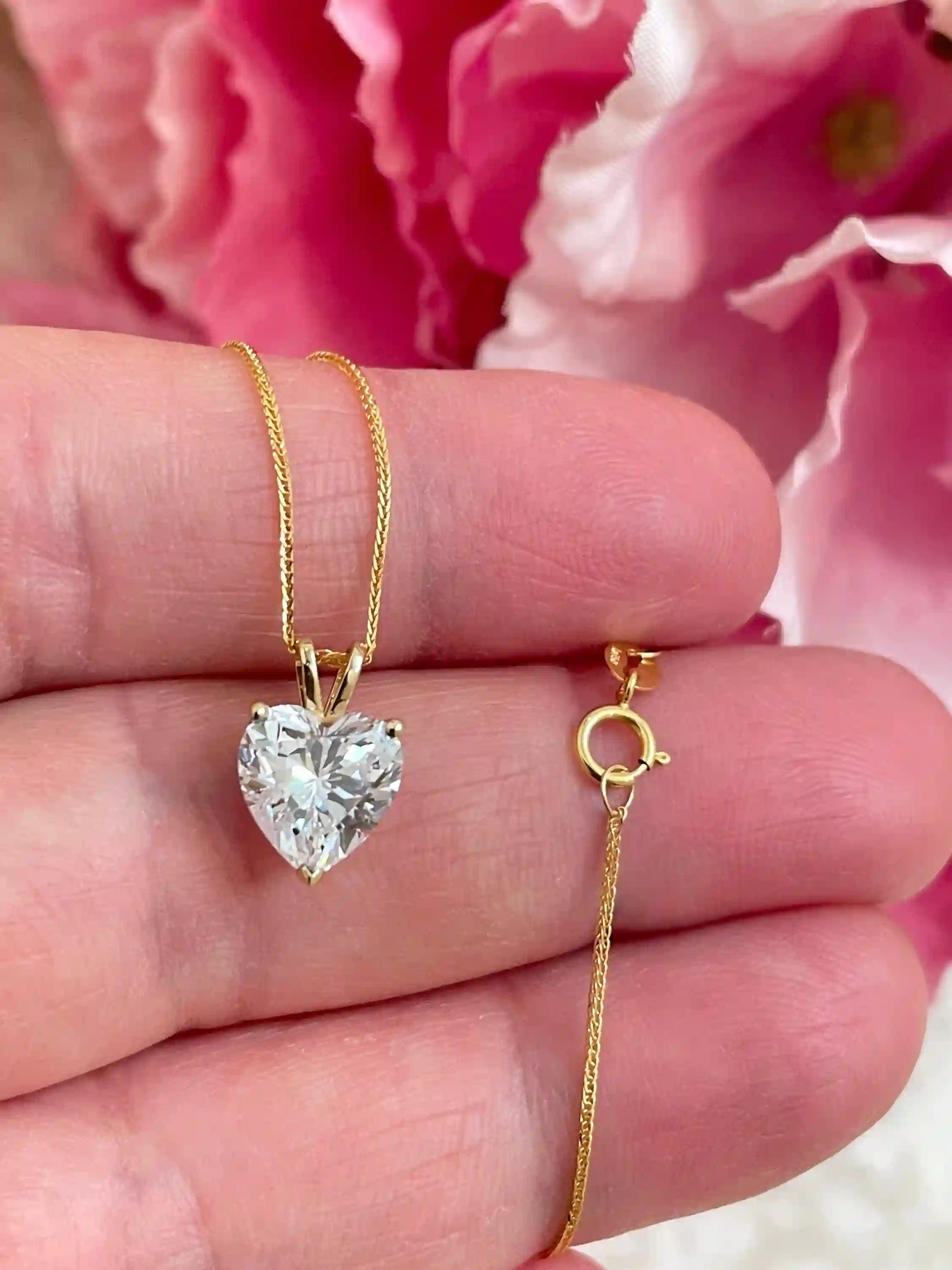 1.5ct Heart Diamond Pendant Necklace birthday gift for her Diamond Heart Jewellery for women SOLID 18K Gold Handmade Diamond Jewelry present 