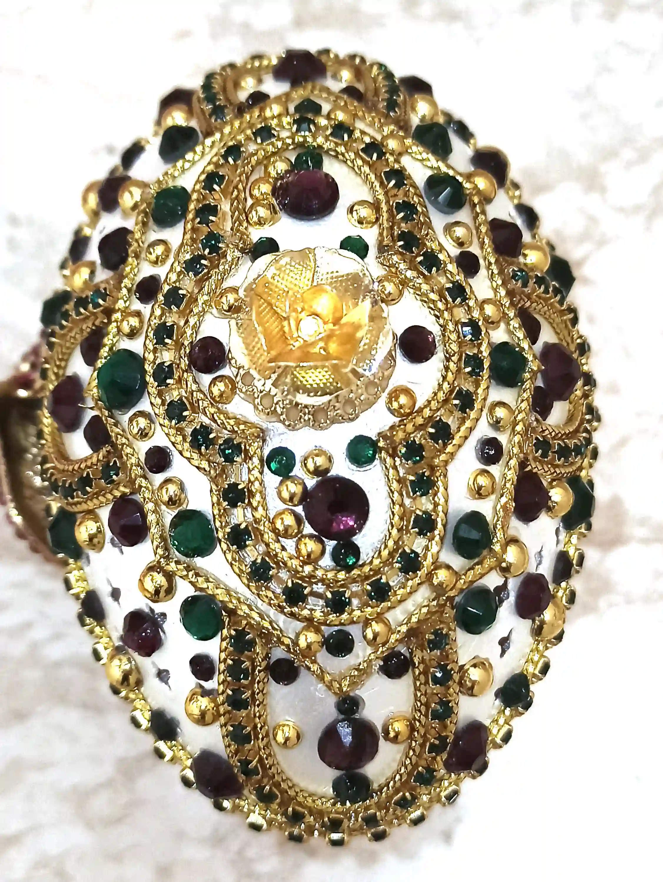 10ct, Faberge-Style, Luxury Gift Set, Fabrege egg , Amethyst Bracelet, Faberge Egg Necklace Gold, 24k, Faberge Egg style HAND CARVED Vintage egg 