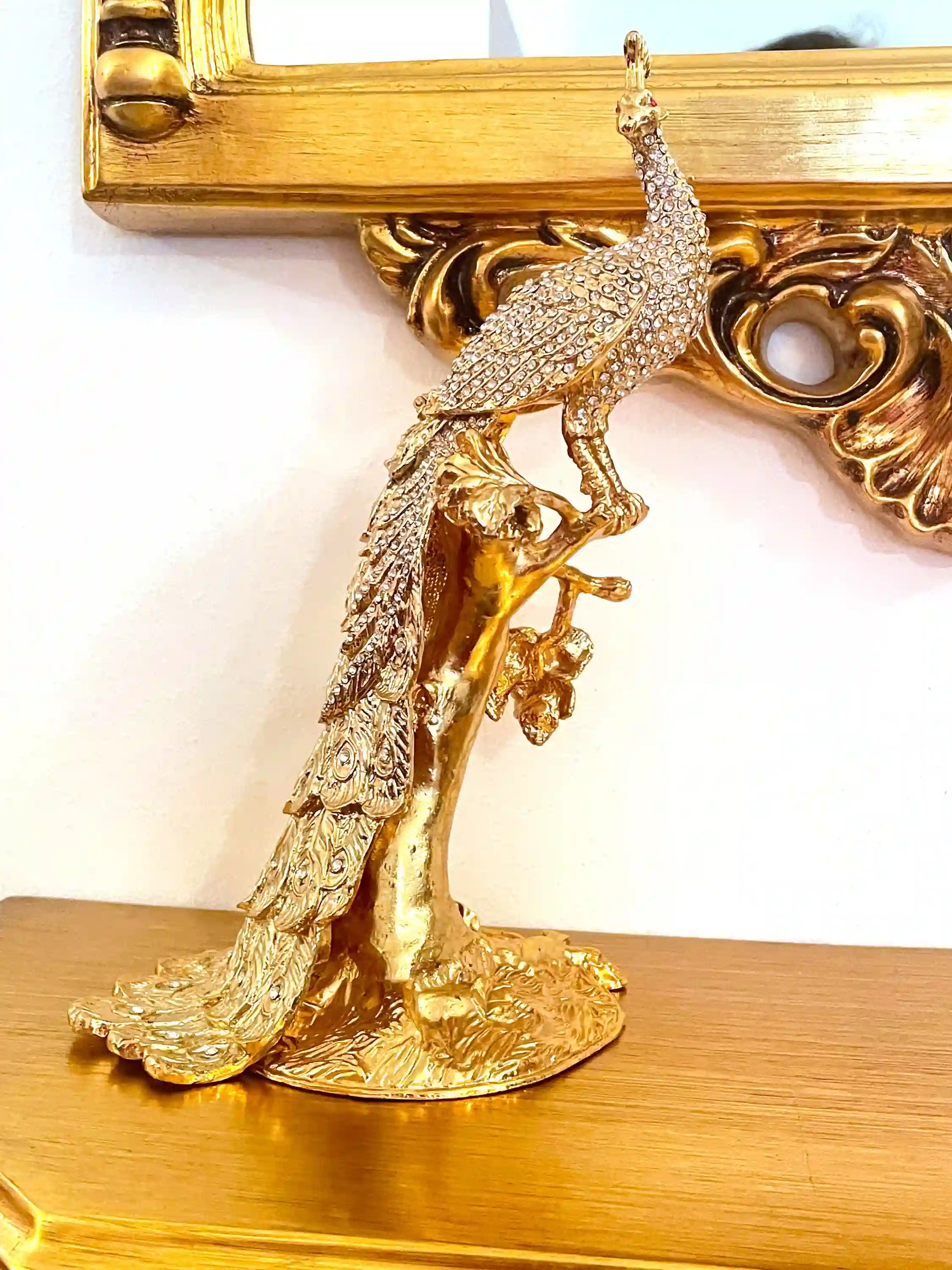 Antique Unique 21st Birthday gift 24k GOLD Large Peacock Lover gift Faberge Egg Handmade Jewelry box 840 Swarovski Diamond Handset 2003 Bday 