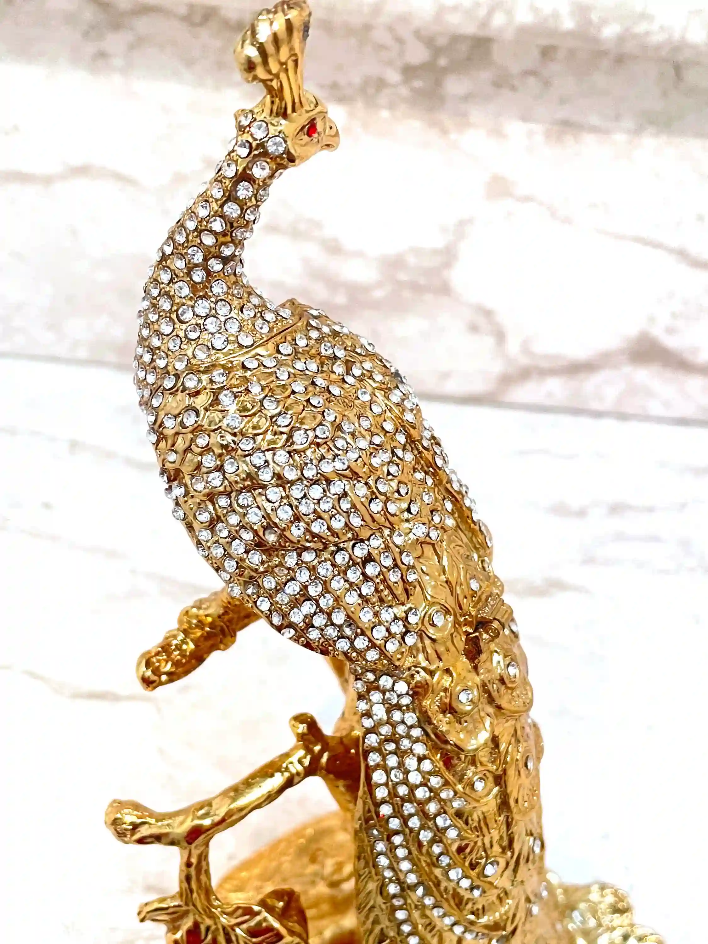 Antique Unique 21st Birthday gift 24k GOLD Large Peacock Lover gift Faberge Egg Handmade Jewelry box 840 Swarovski Diamond Handset 2003 Bday 