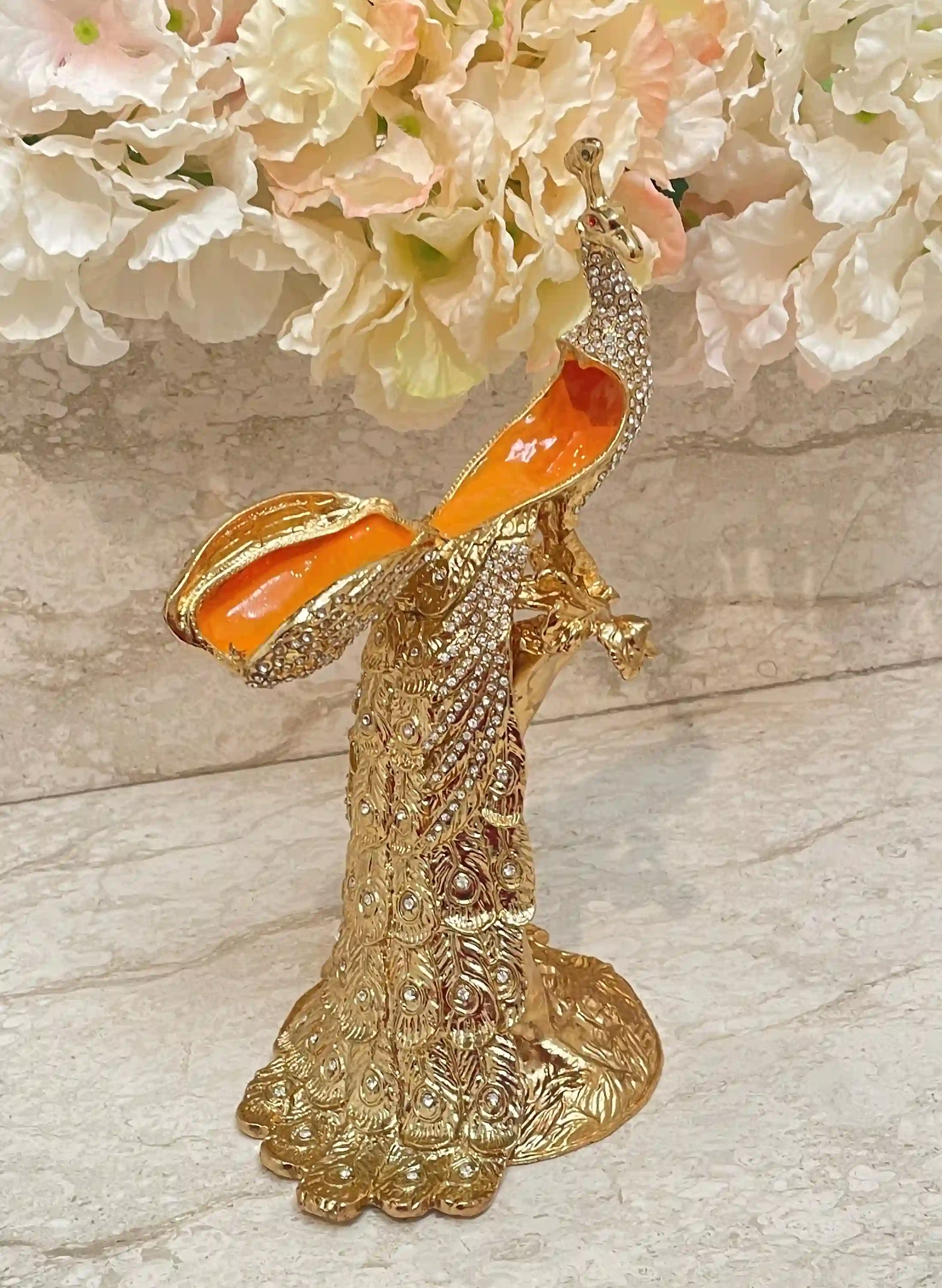 Antique Unique 21st Birthday gift 24k GOLD Large Peacock Lover gift Faberge Egg Handmade Jewelry box 840 Swarovski Diamond Handset 2003 Bday 