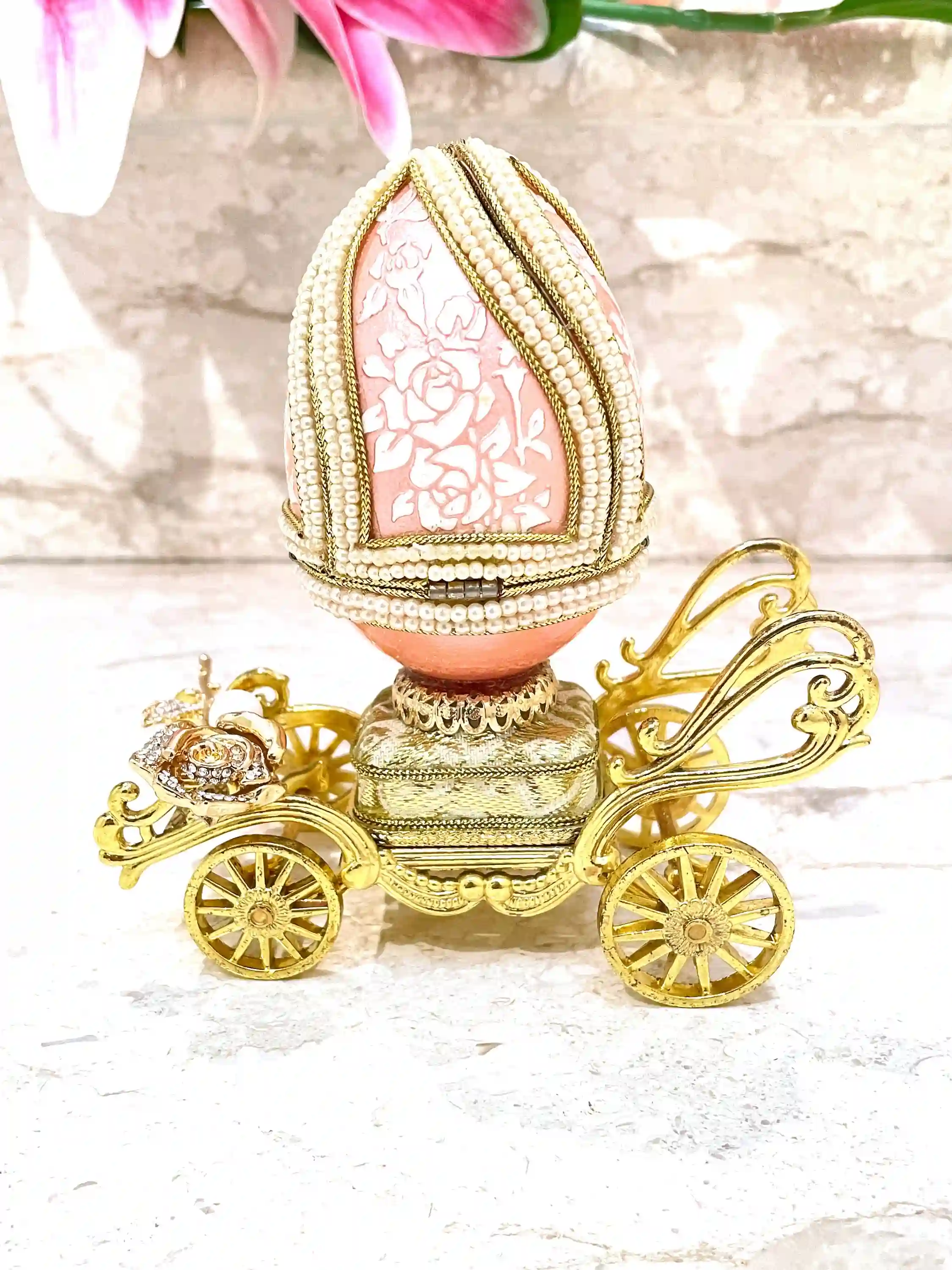 One Ofa Kind Faberge Egg Imperial Egg Antique 1983 Faberge Egg Handcarved Musical Faberge egg Unique gift for wife 40th Birthday Anniversary 