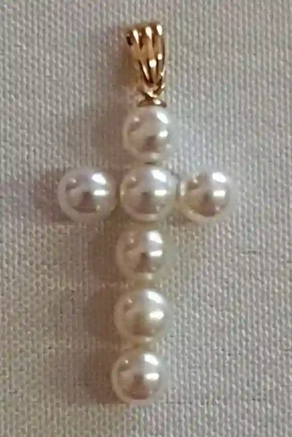 Solid 18Kt Yellow Gold Akoya Pearl Cross Pendant Necklace Religious Charm REAL CULTURED Pearl Christian Pendant AUTHENTIC Akoya Pearl Cross 