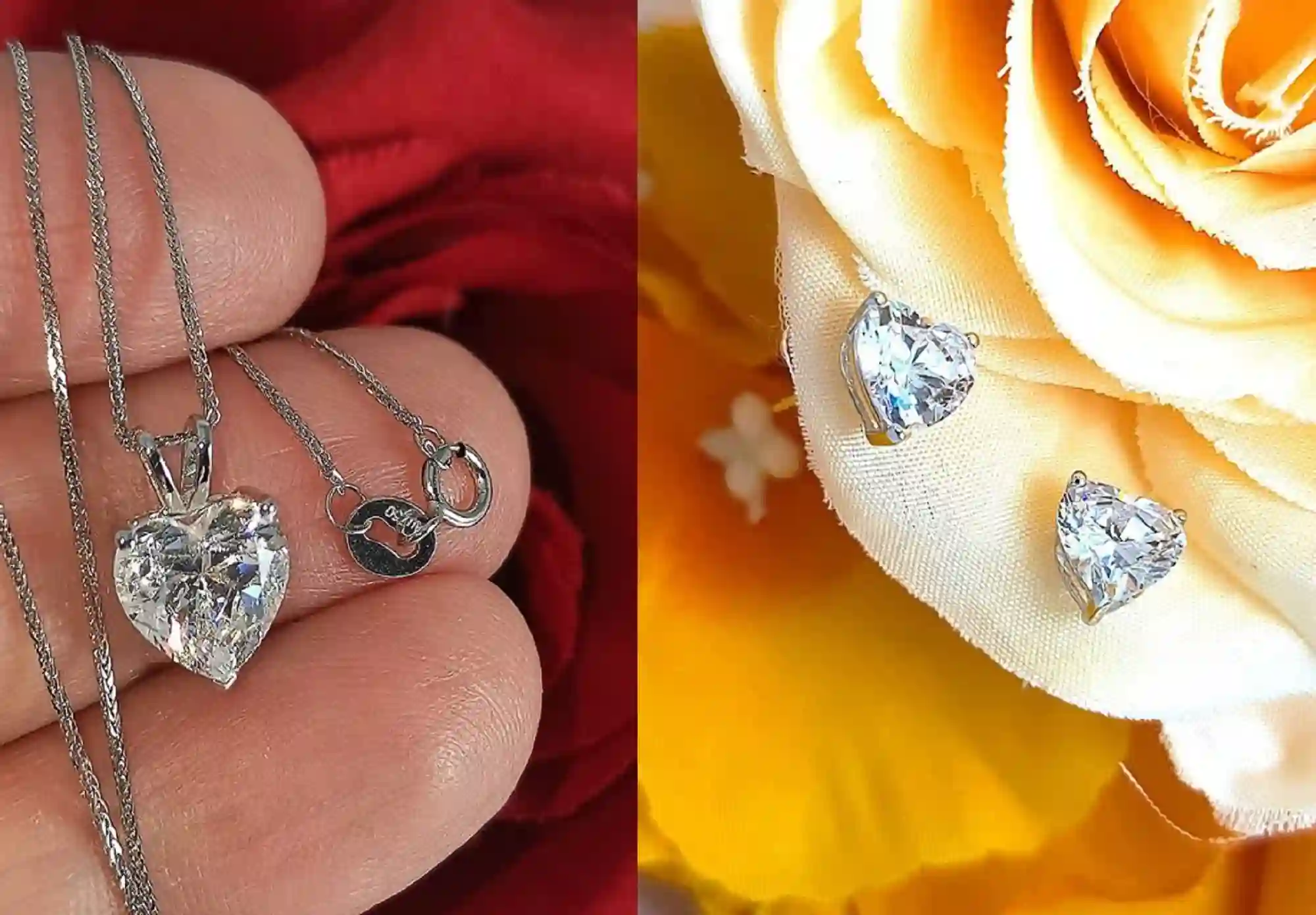 3.5ct Heart-Shape Diamond Necklace Pendant Earrings SET / Solid 18k Gold / Handmade Diamond Jewelry /Anniversary Birthday Gift Idea for her 