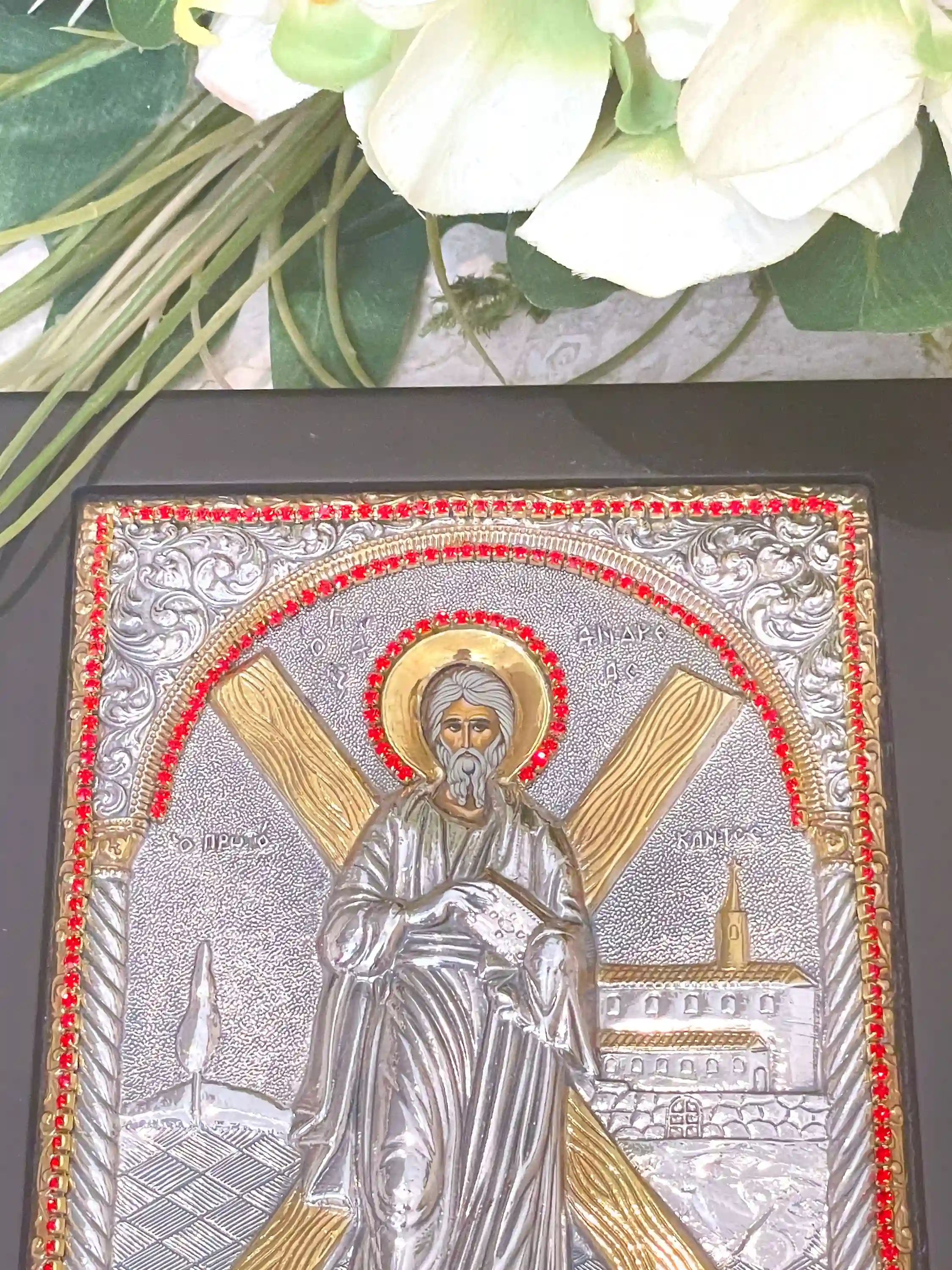Solid SILVER Icon of Saint Andrew the Apostle Orthodox Icon St Andrew Apostle Vintage Godparent gift Orthodox Icon Christian Religious gift 