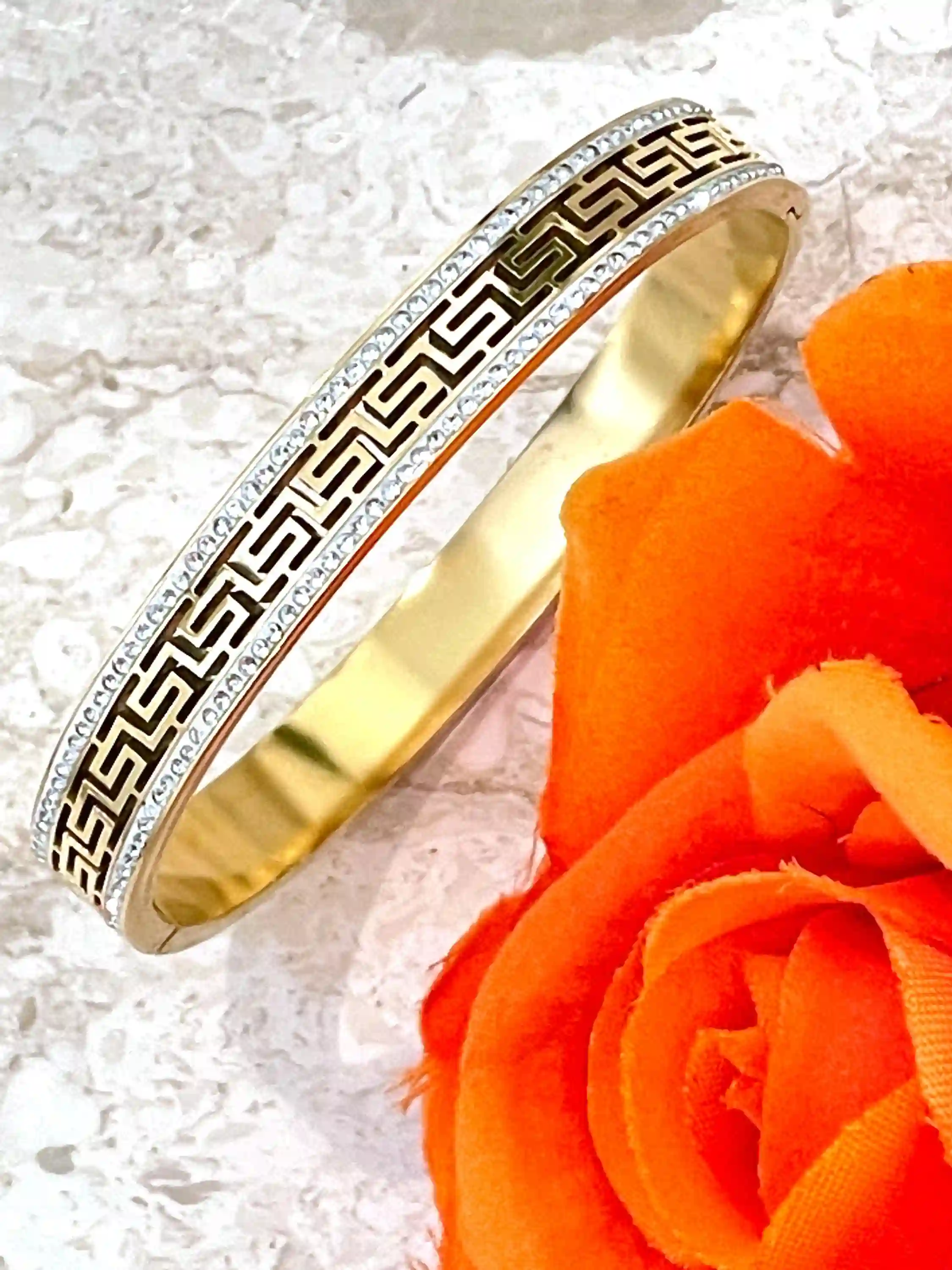 18k Gold Greek key Pattern Meander Bracelet Success Eternal Life Greek key jewelry Meandros Ancient Greek design Greek Style Bracelet Bangle 