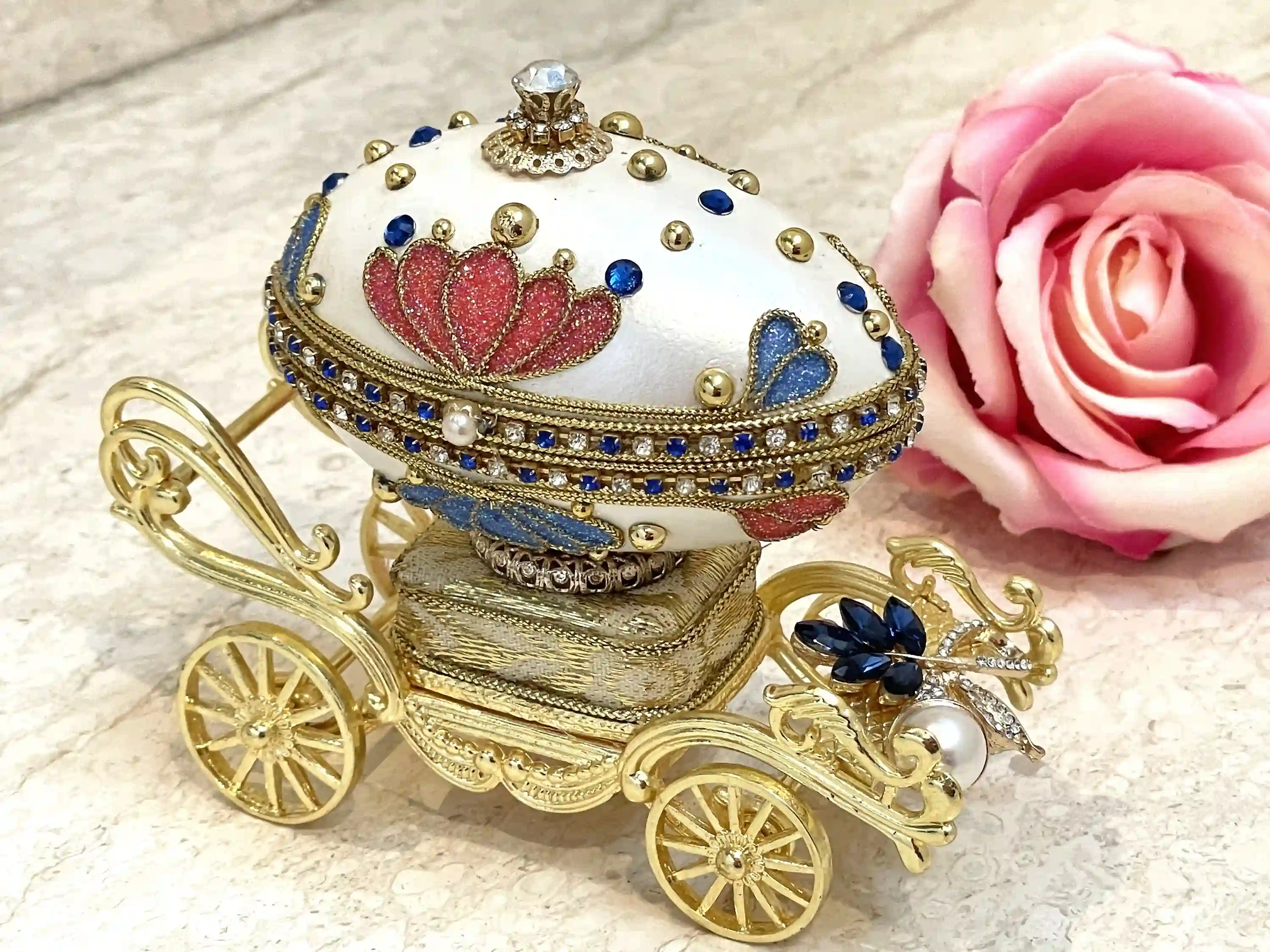 1994 One of A KIND Pearl Clam Imperial Faberge Egg MUSIC Box 30th Wedding Anniversary gift for wife Faberge style Egg Mother New Beginnings 