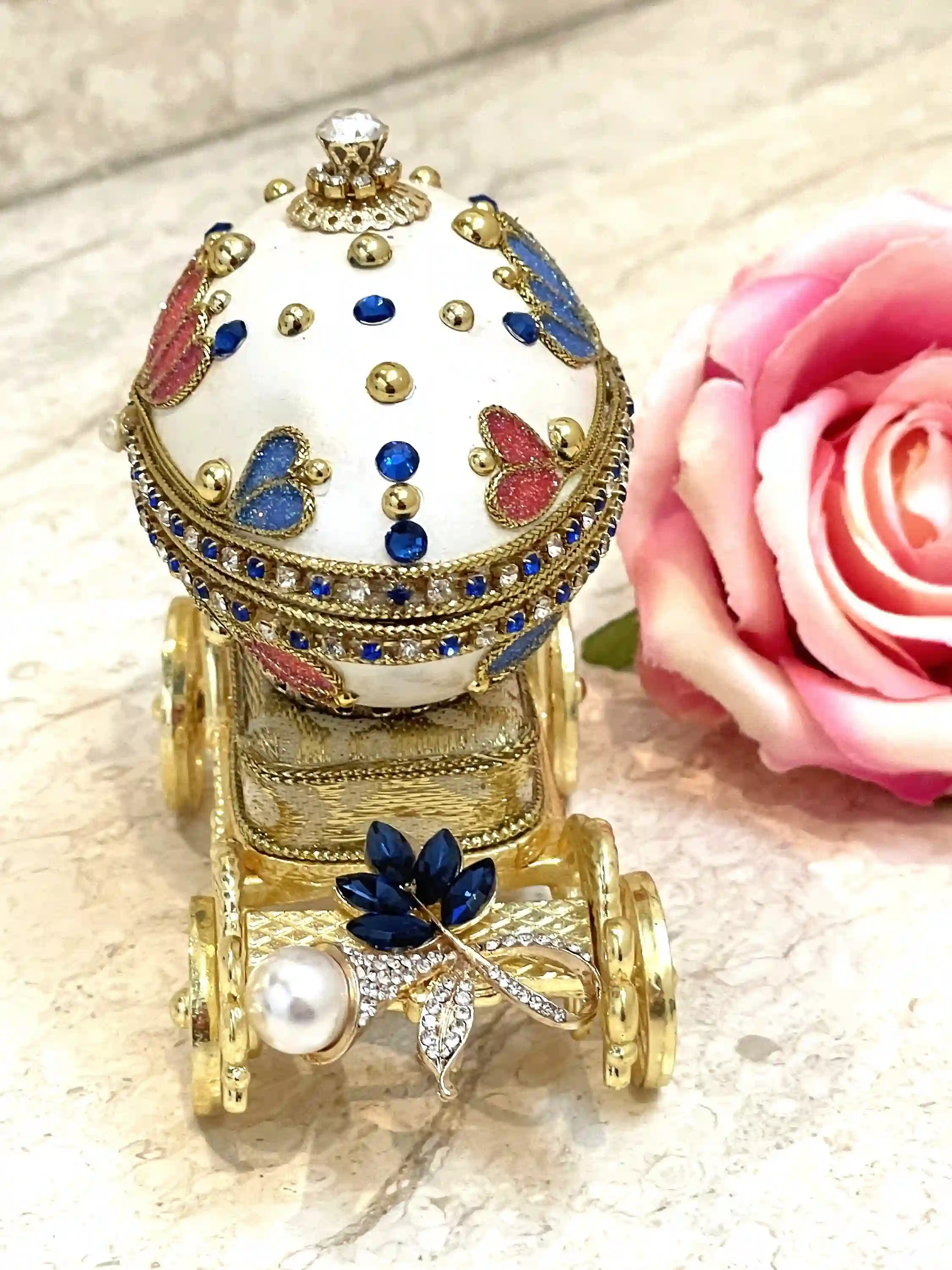 1994 One of A KIND Pearl Clam Imperial Faberge Egg MUSIC Box 30th Wedding Anniversary gift for wife Faberge style Egg Mother New Beginnings 