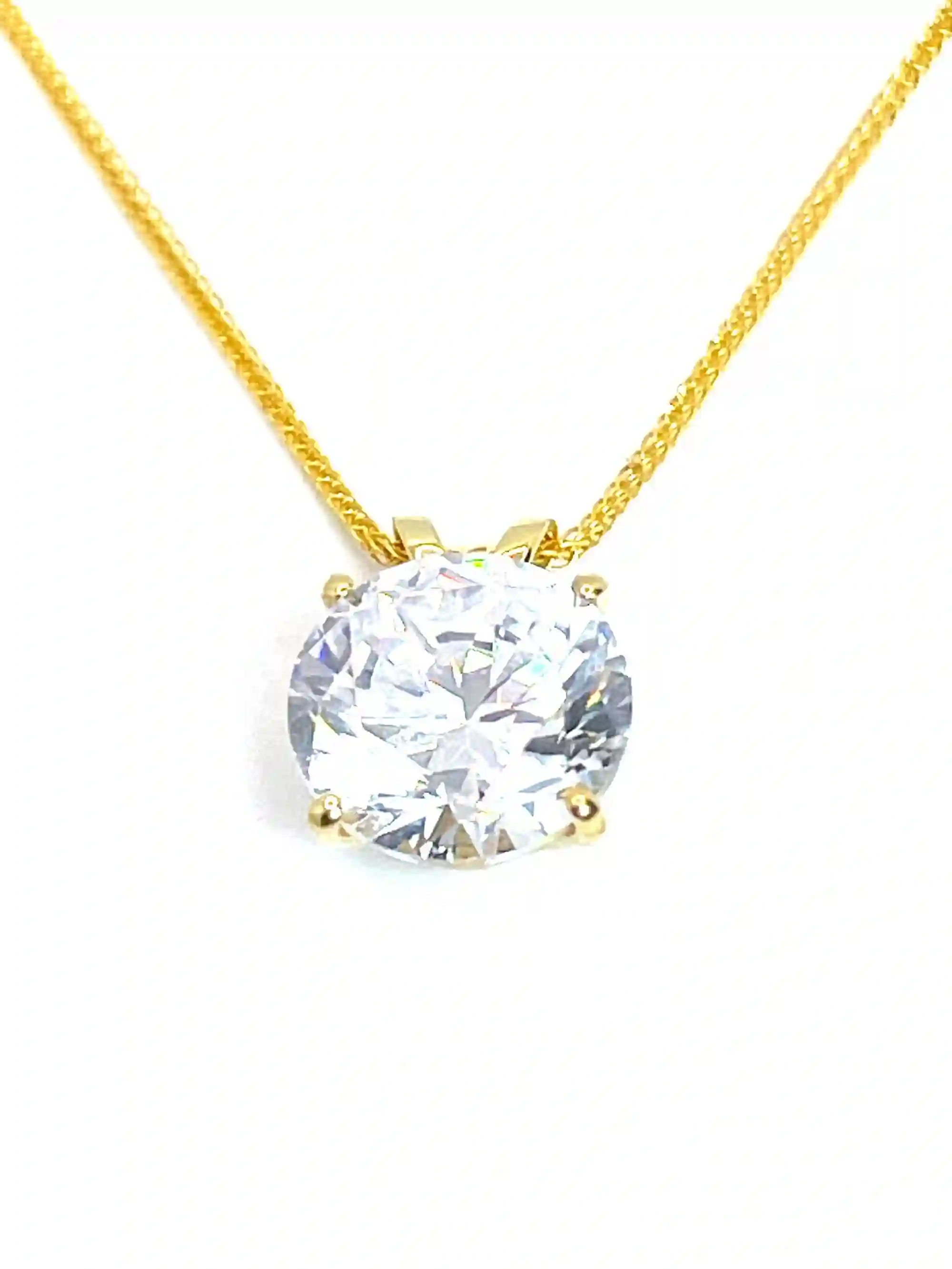 Solid 18K GOLD, 1.5ct,Bridal Necklace, DIAMOND Pendant SOLITAIRE 8mm Handmade Jewelry Gift for Bride Diamond Necklace 18