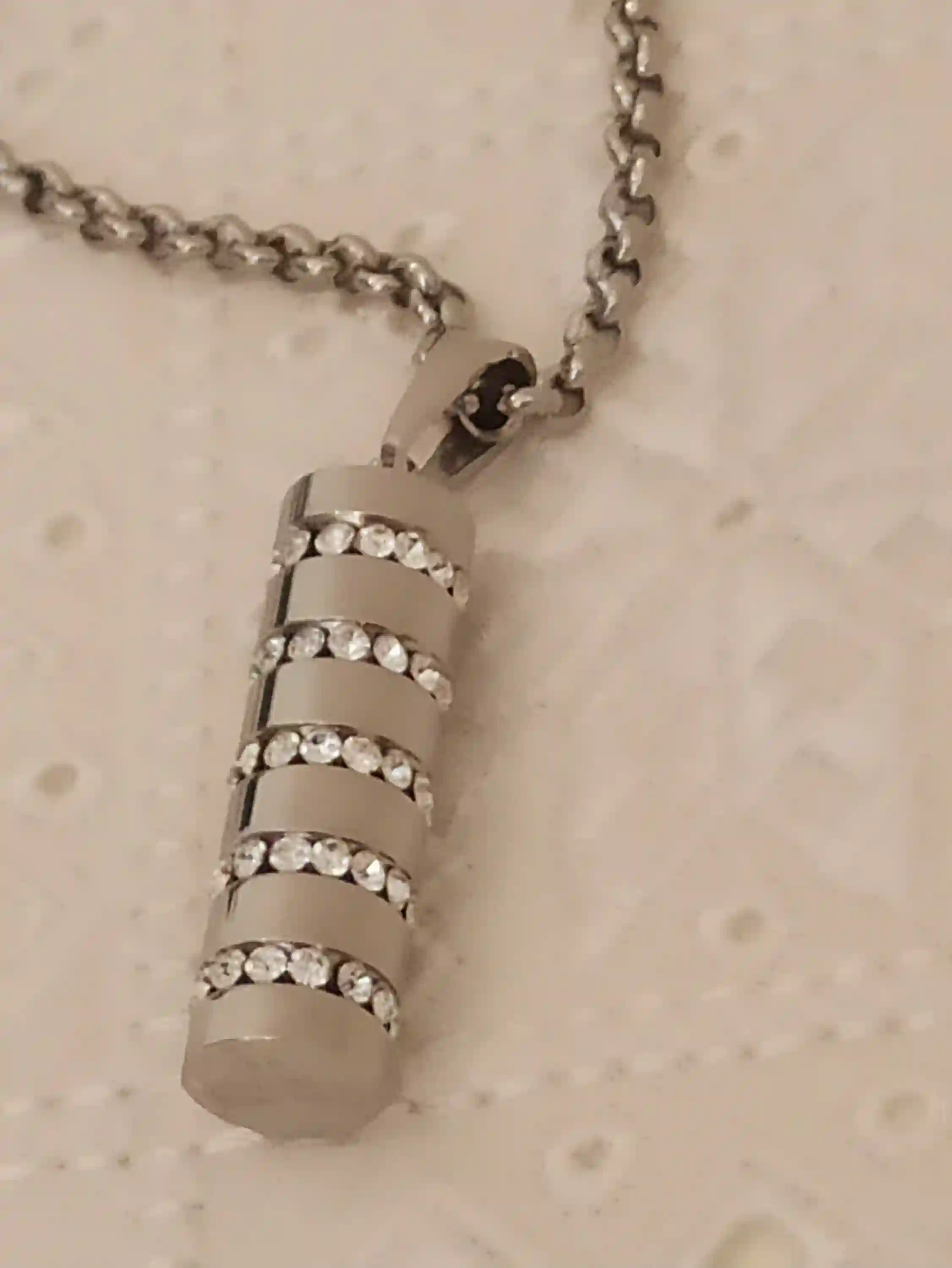 Silver SWAROVSKI Necklace Cylinder PARIS Necklace Wedding Pendant Modern Silver Necklace Jewelry Christmas Gift for Women Bridal Necklace 